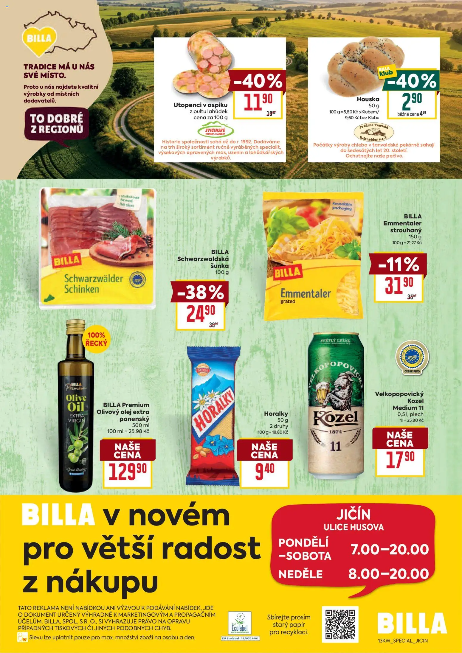 Billa leták - Speciál: Jičín od 25.03.2026 | Strana: 2 | Produkty: Schwarzwaldská šunka, Šunka, Plech, Pekárna