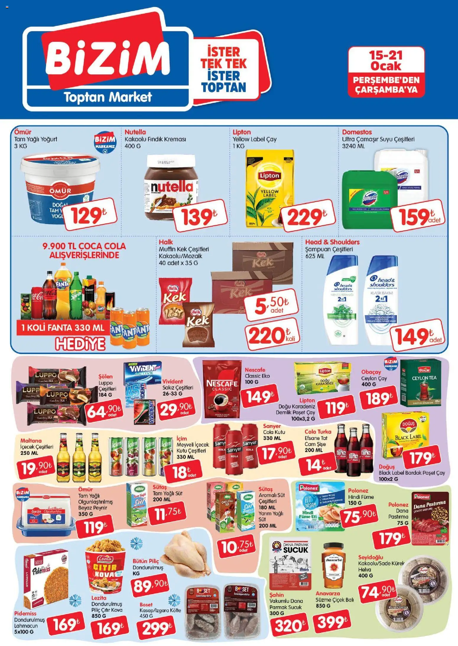 Bizim Toptan Katalog - 15.01.2026 tarihinden itibaren geçerlidir | Sayfa: 1 | Ürünler: Peynir, Çay, Bardak poşet çay, Fanta