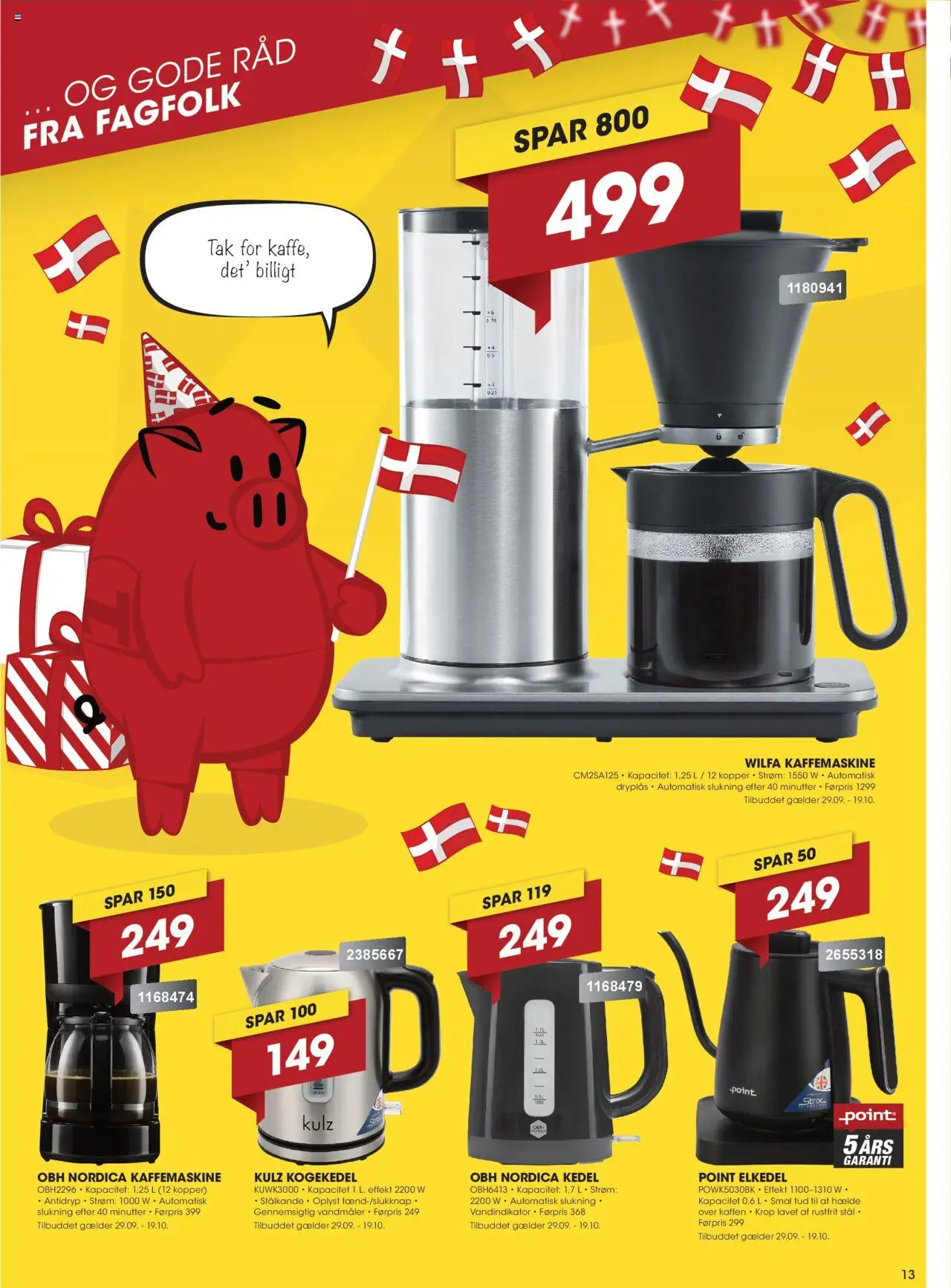 Punkt1 tilbudsavis – gyldig fra 29.09.2025 | Side: 13 | Produkter: Kaffemaskine, Kedel