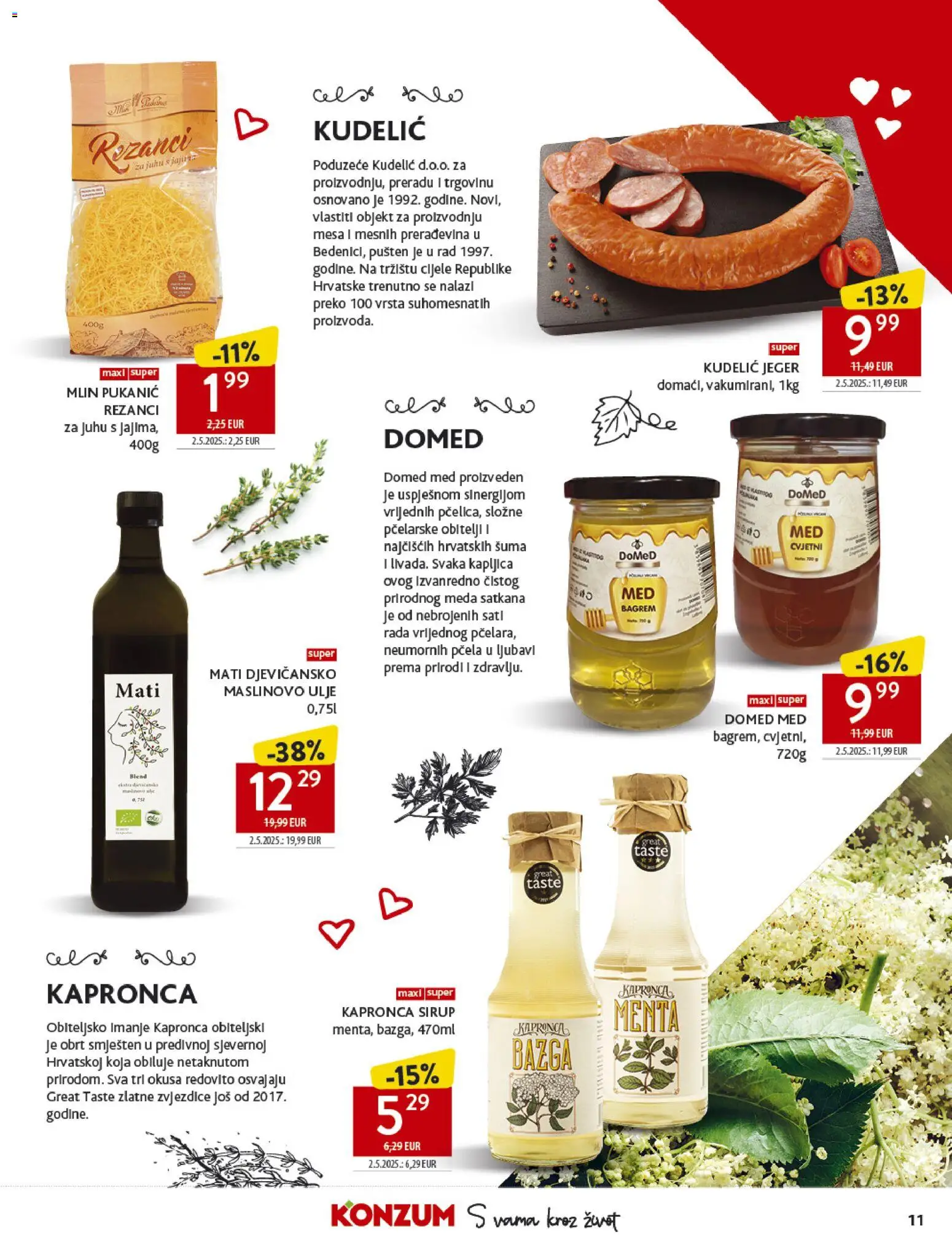 Konzum katalog | vrijedi od 29.10.2025 | Stranica: 11 | Proizvodi: Med, Maslinovo ulje, Rezanci, Bazga