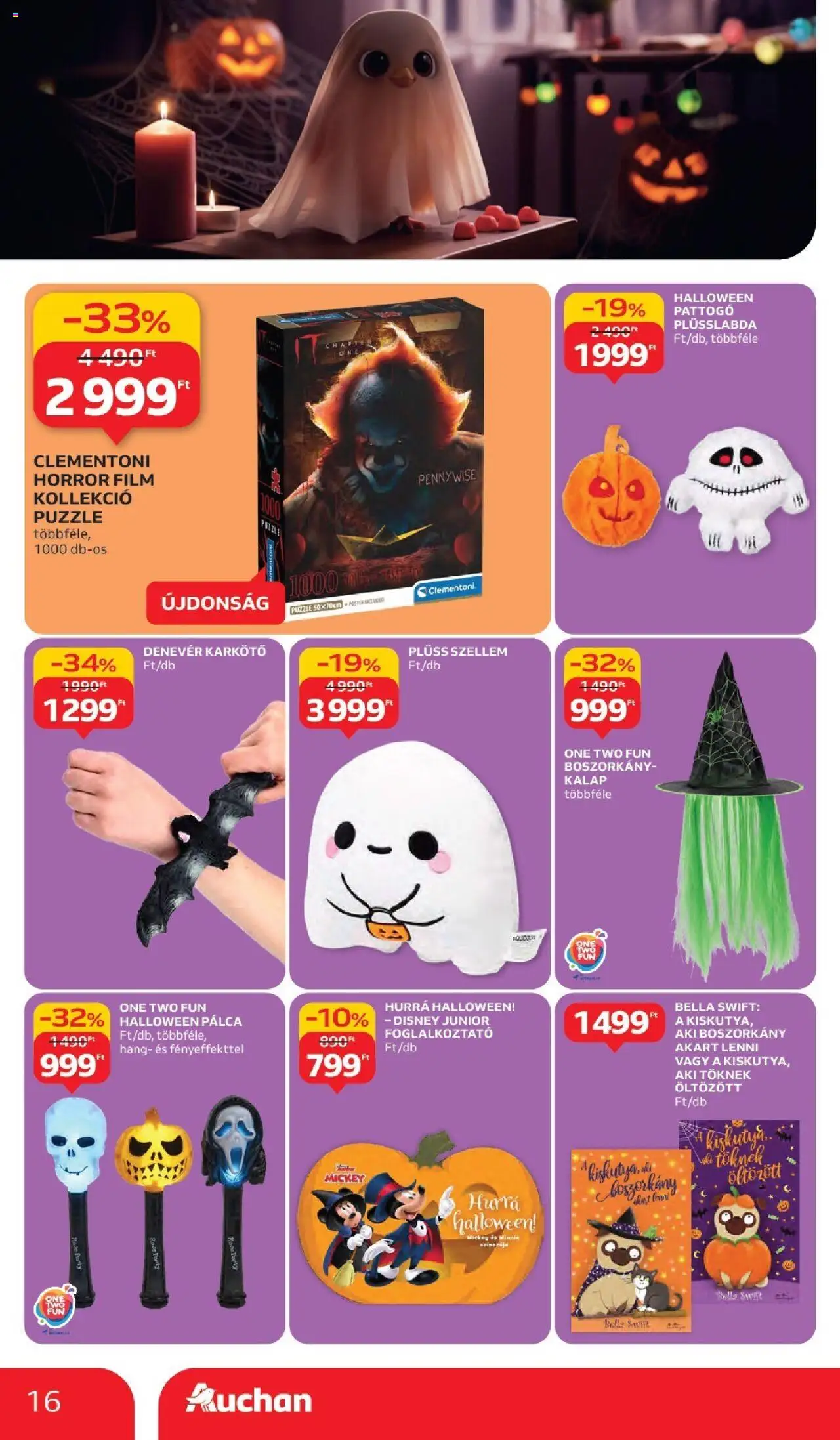 Auchan akciós ujság - amely érvényes a következő dátumtól: 02.10.2025 | Oldal: 16 | Termékek: Kalap, Puzzle, Karkötő, Plüss