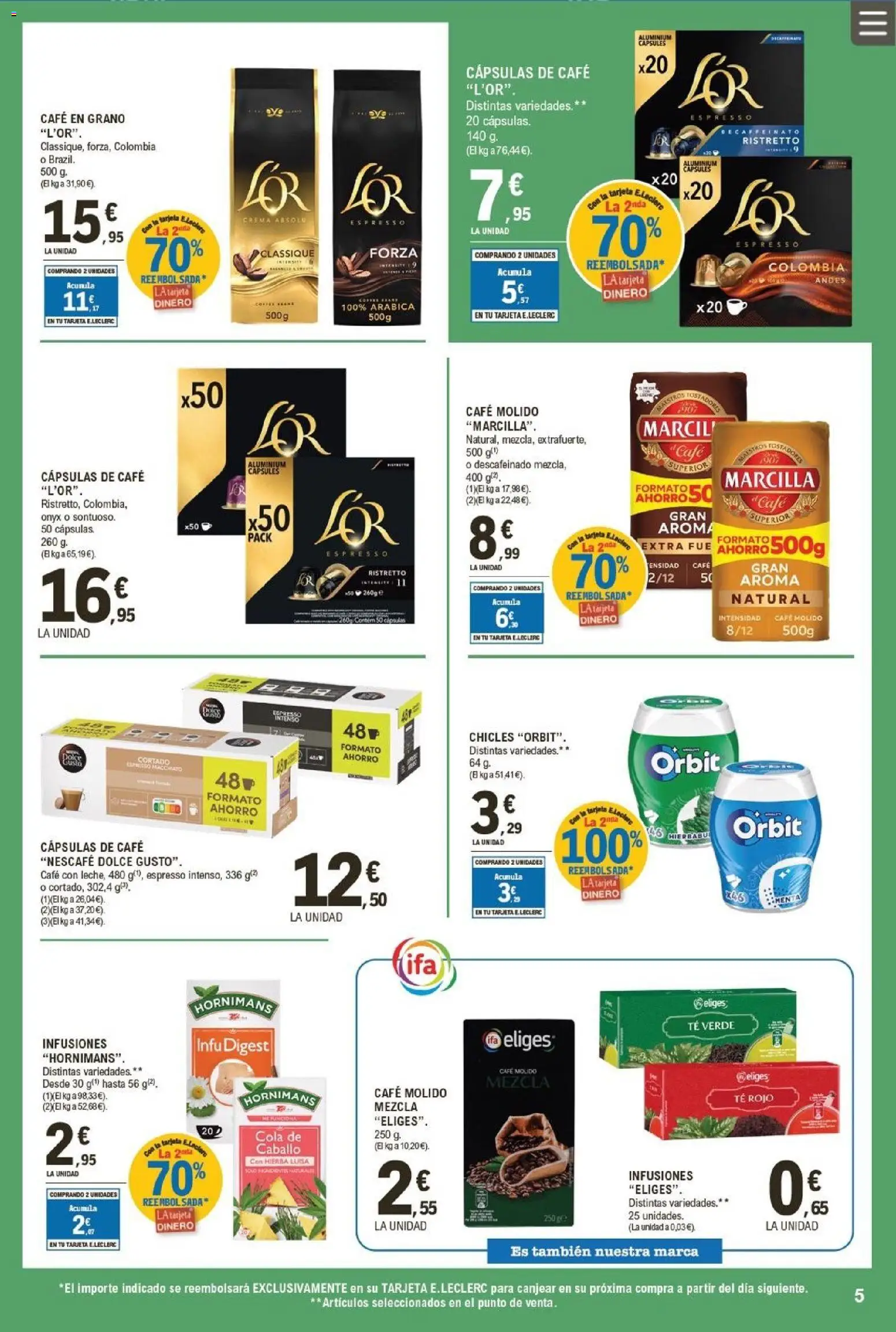 E.Leclerc folleto │ válido desde el 25.03.2026 | Página: 5 | Productos: Café, Crema, Té, Café en grano
