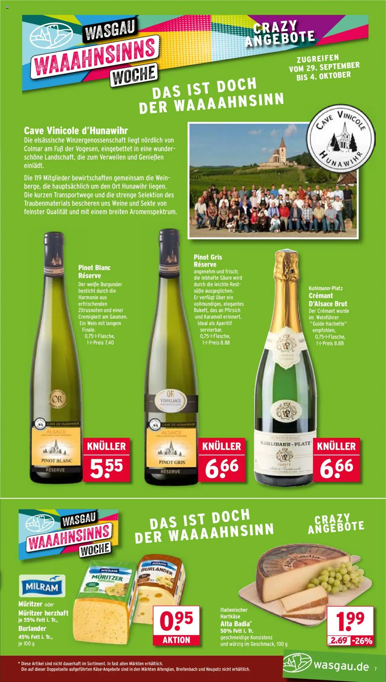 Wasgau Prospekt 	 – gültig ab 29.09.2025 | Seite: 7 | Produkte: Milram, Pfirsich, Wein