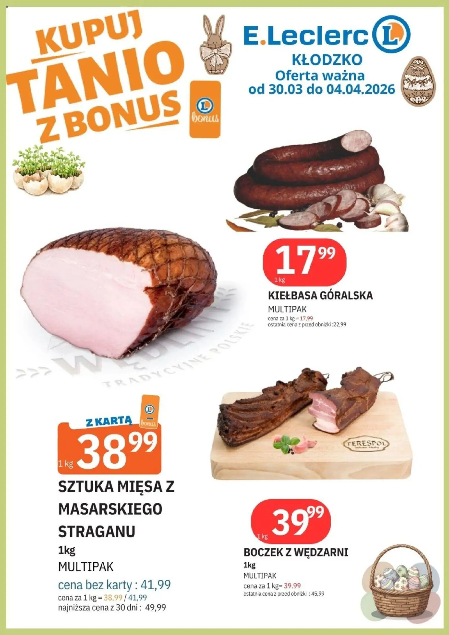 E.Leclerc gazetka - Kłodzko I od 30.03.2026 | Strona: 4 | Produkty: Kiełbasa, Karta, Boczek