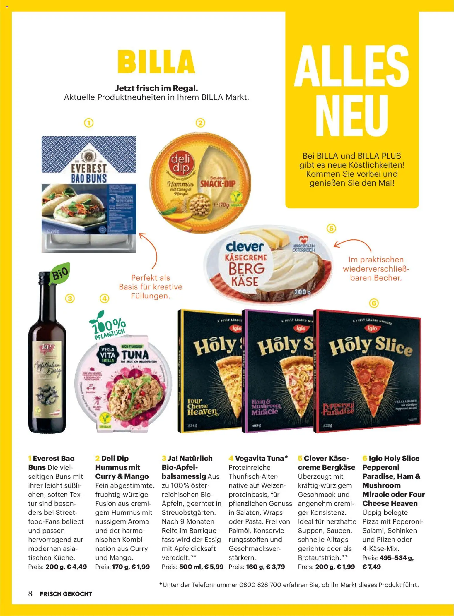 Billa Frisch Gekocht gültig ab 01.05.2026 | Seite: 8 | Produkte: Käse, Creme, Schinken, Pizza