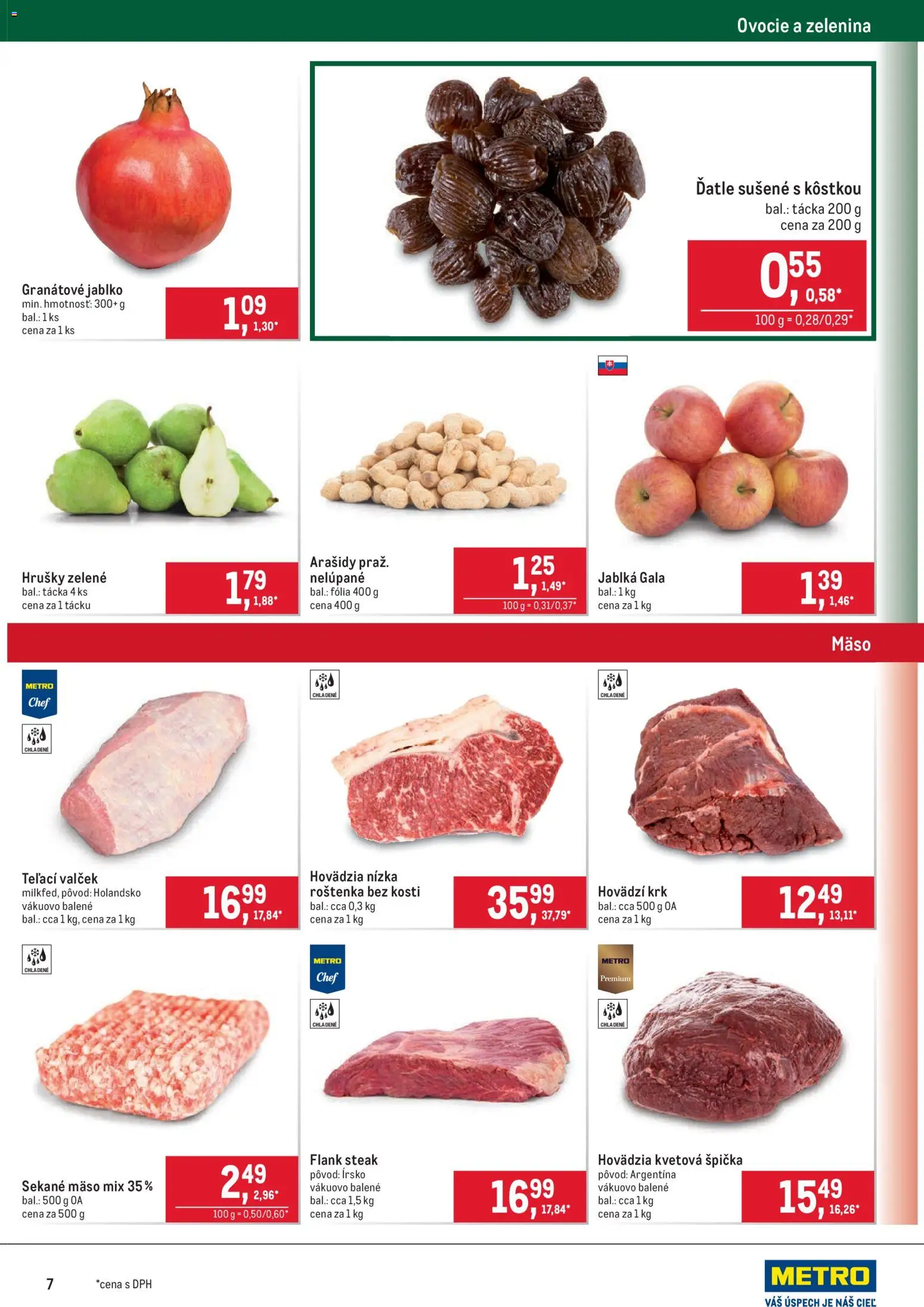 Nové Metro akcie – leták je platný od 19.11.2025 | Strana: 7 | Produkty: Steak, Hrušky, Arašidy, Ovocie