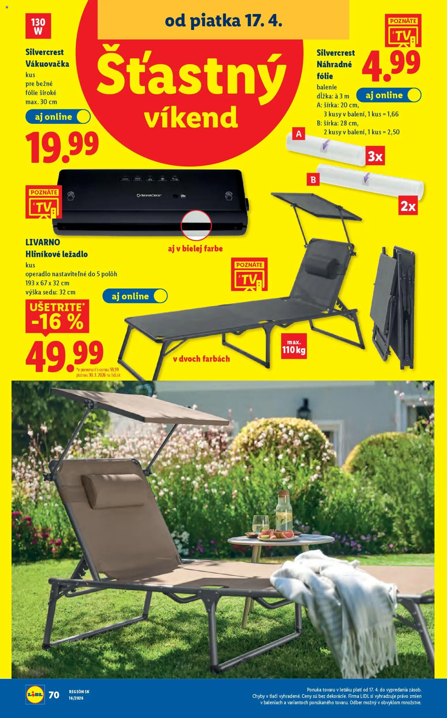 Nové Lidl akcie – leták je platný od 13.04.2026 | Strana: 85 | Produkty: Vákuovačka, Ležadlo