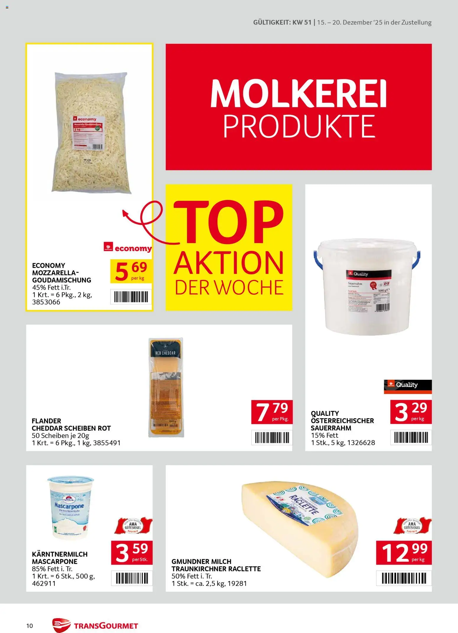 Transgourmet Zustellaktion gültig ab 15.12.2025 | Seite: 10 | Produkte: Milch, Sauerrahm