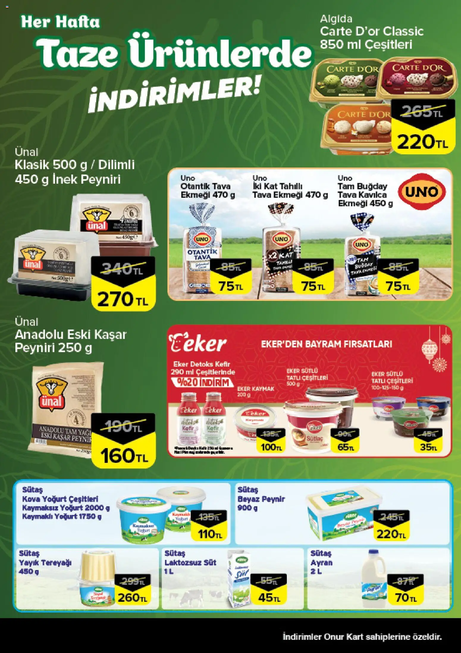 Onur Market - Taze Ürünlerde İndirimler - İstanbul - 19.03.2026 tarihinden itibaren geçerlidir | Sayfa: 3 | Ürünler: Süt, Tereyağı, Peynir, Yoğurt