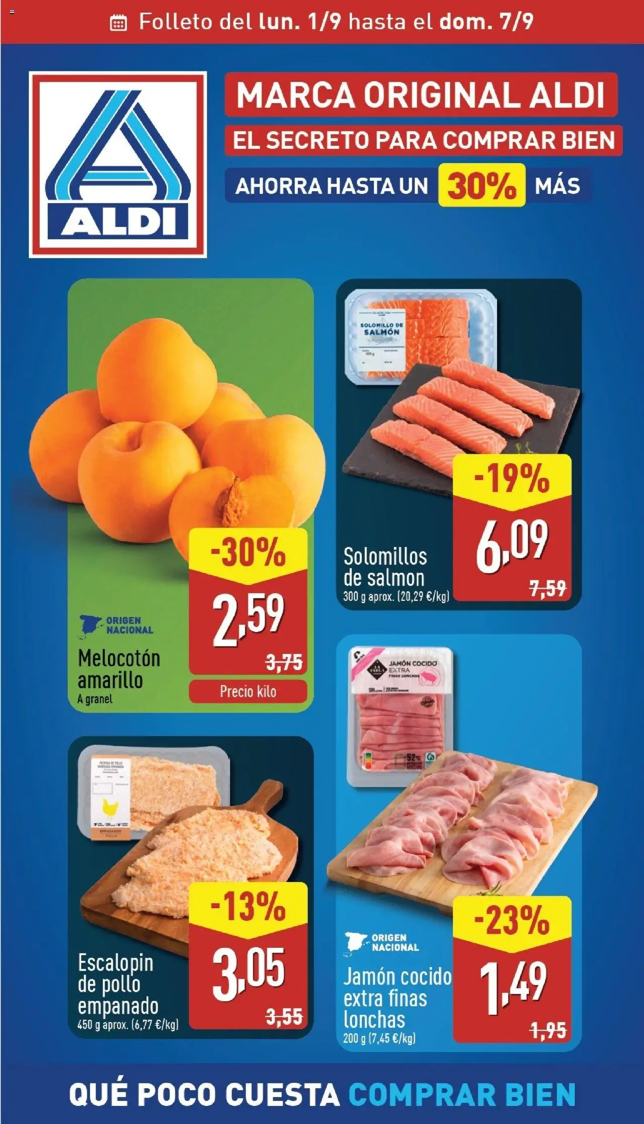 Aldi folleto Canarias │ válido desde el 01.09.2025 | Página: 1 | Productos: Jamón, Jamón cocido, Melocotón amarillo