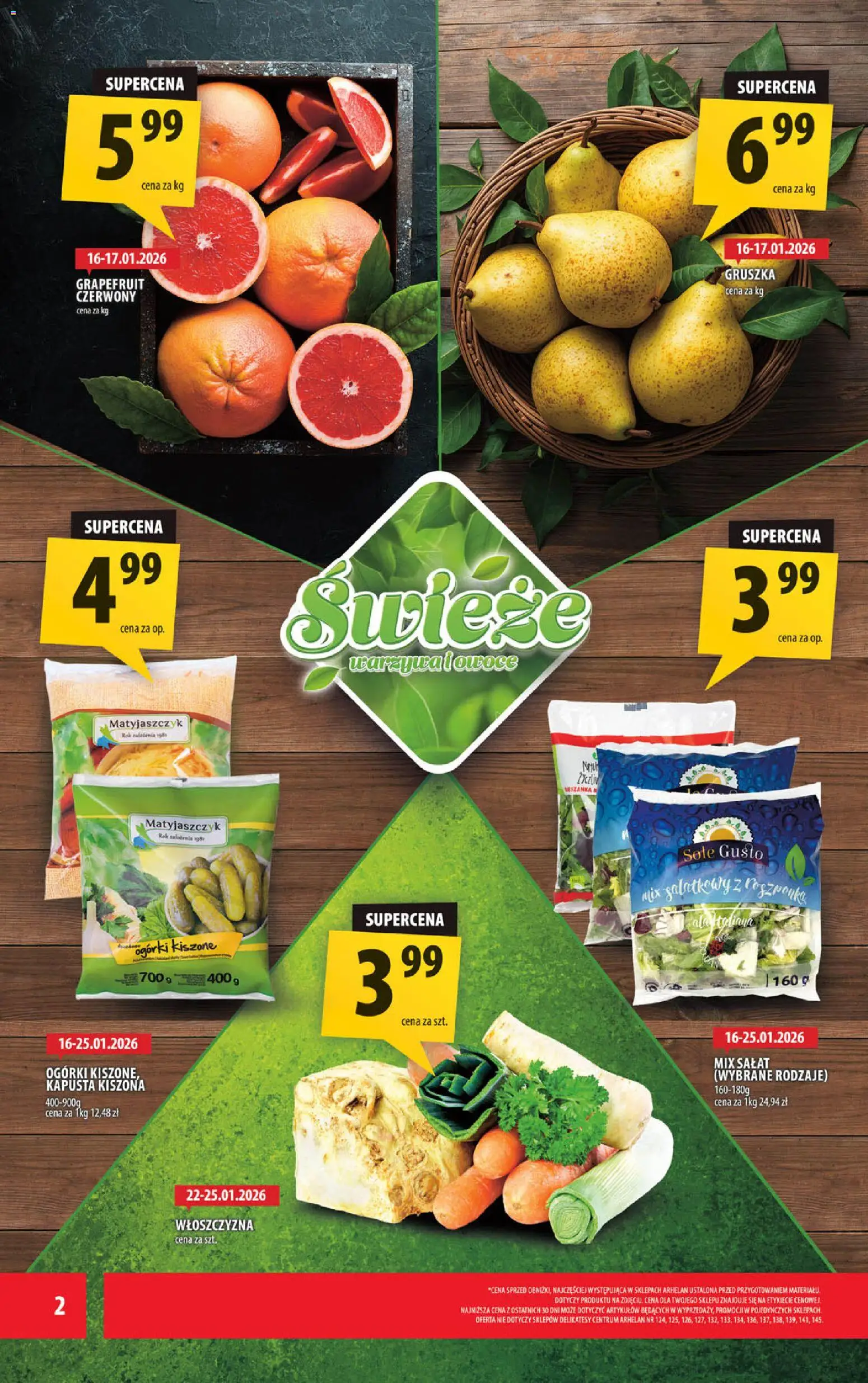Arhelan Gazetka od 16.01.2026 | Strona: 2 | Produkty: Kapusta, Gruszka, Roszponka, Mix sałat