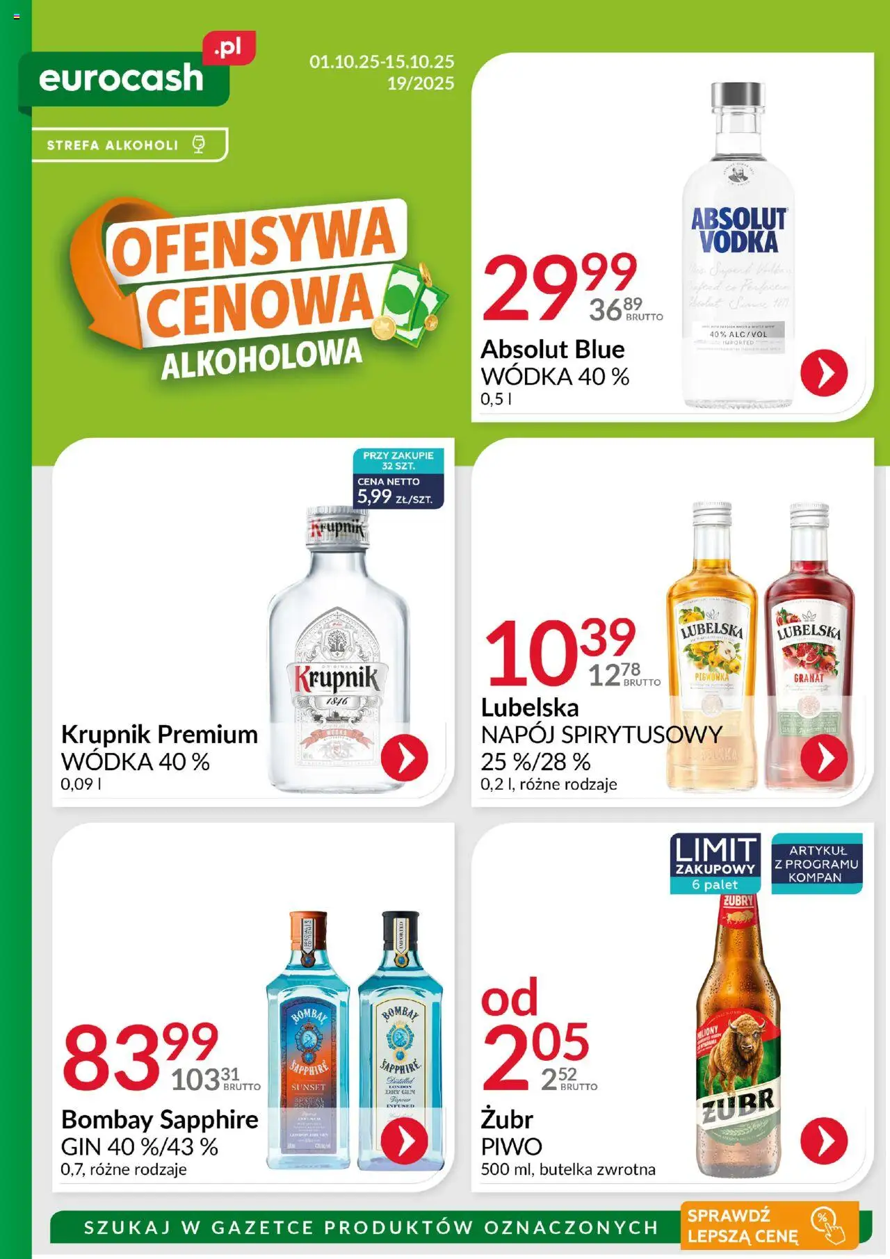 Eurocash Gazetka - Ofensywa Cenowa Alkoholowa od 01.10.2025 | Strona: 1 | Produkty: Vodka, Piwo, Gin, Wódka