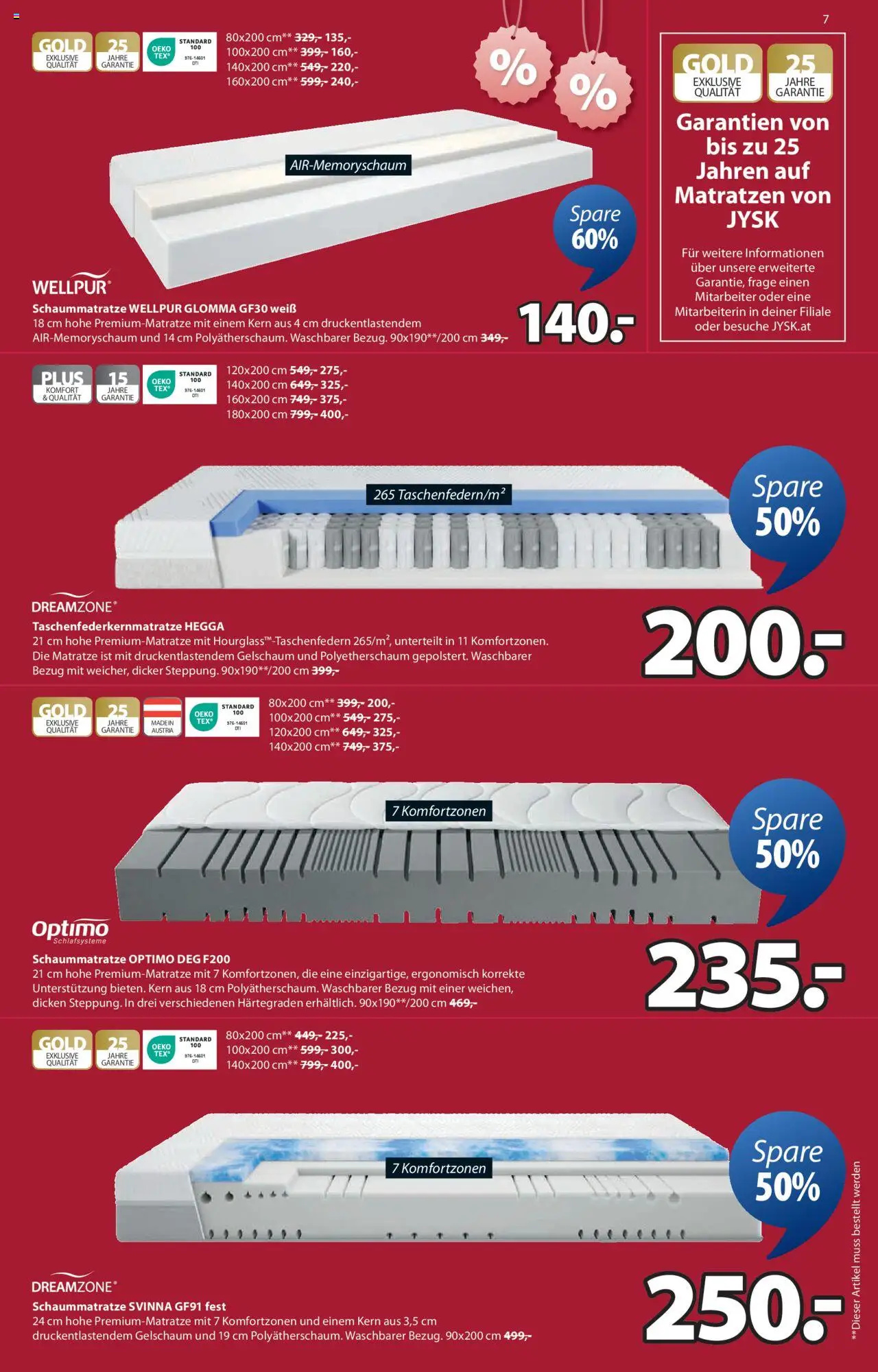 JYSK Angebote gültig ab 30.07.2025 | Seite: 7 | Produkte: Matratze