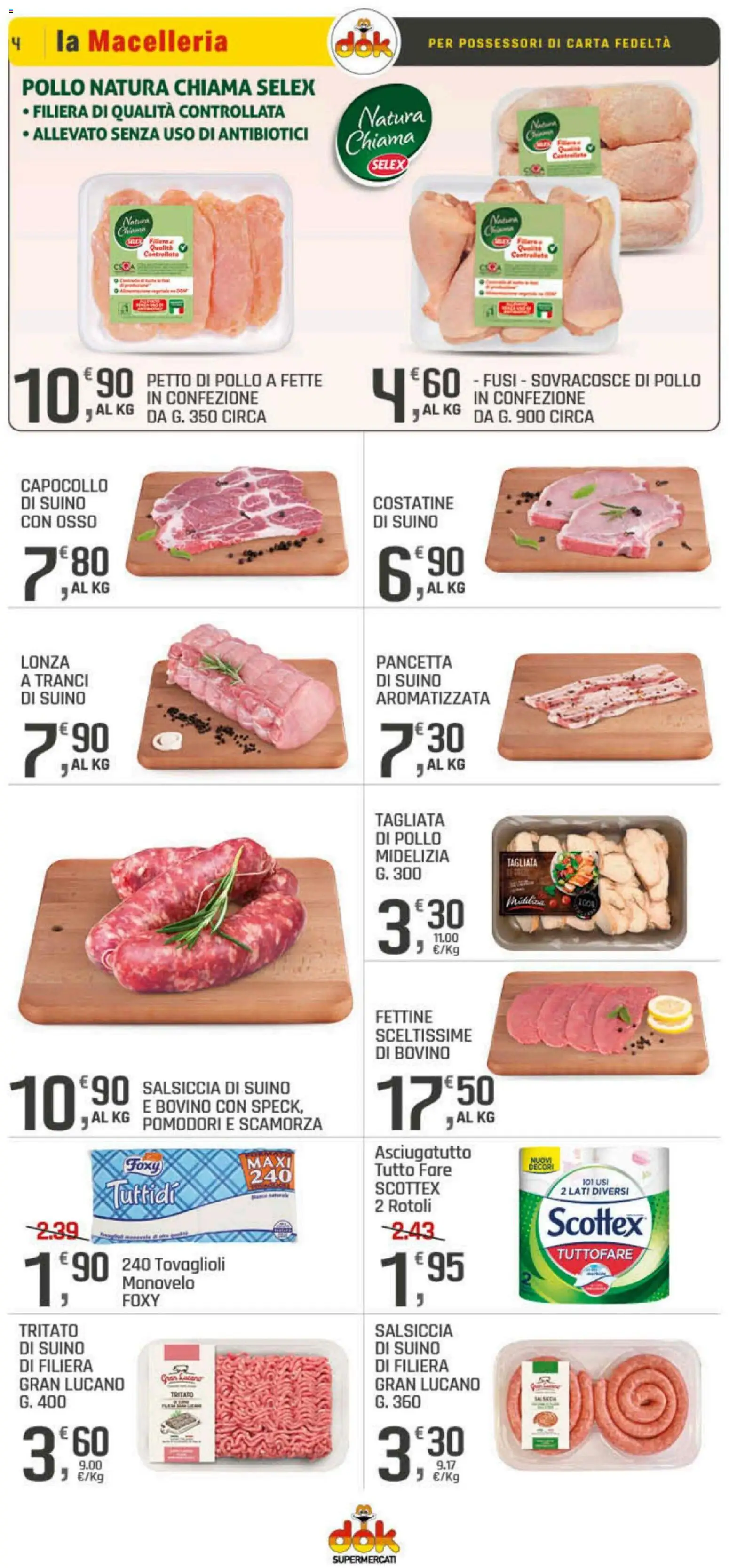Volantino DOK del 06.11.2025 | Pagina: 4 | Prodotti: Petto di Pollo, Suino, Salsiccia, Pomodori
