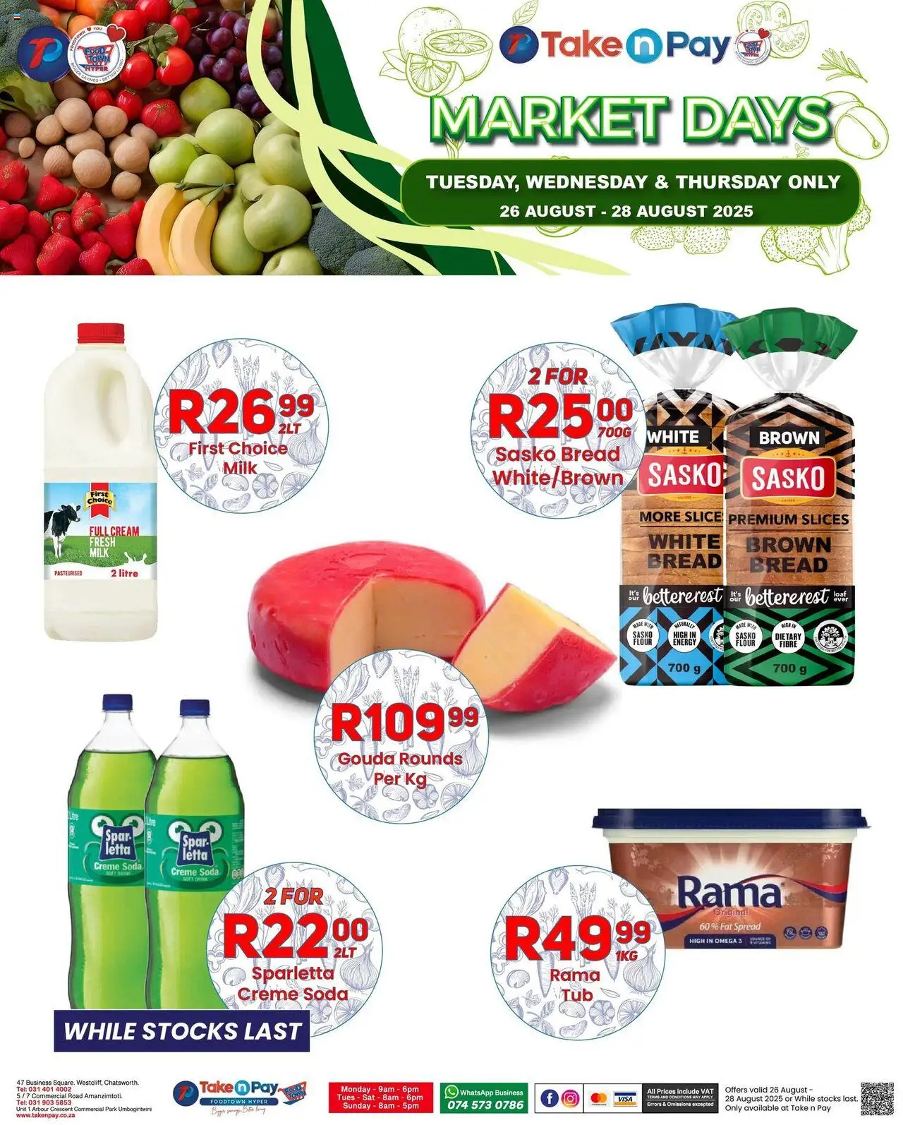 Take n Pay Market Day │ valid from 26.08.2025 | Page: 7 | Products: Milk, Bread, Cream, Fat spread