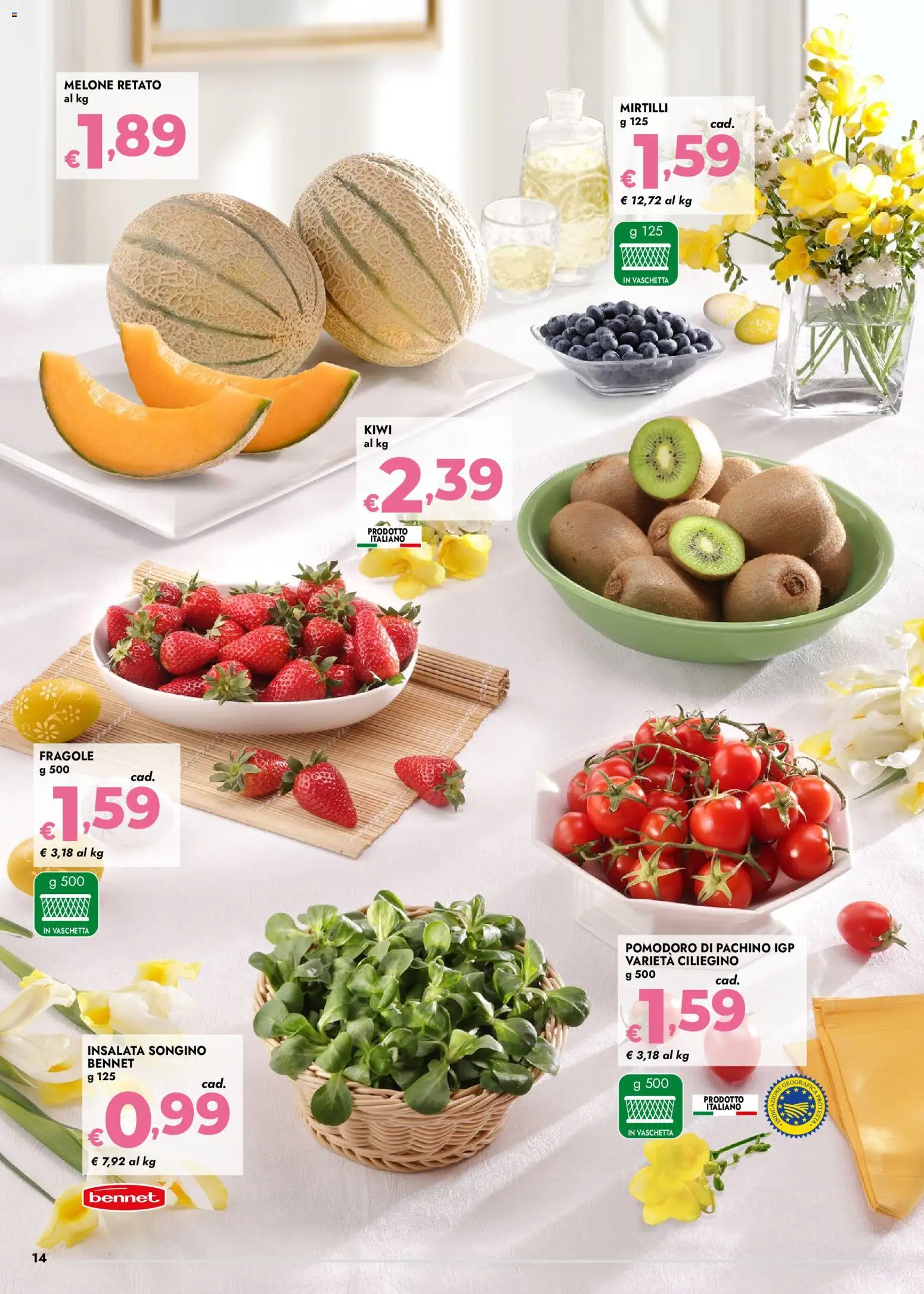 Volantino bennet del 23.03.2026 | Pagina: 14 | Prodotti: Kiwi, Pomodoro, Melone, Mirtilli