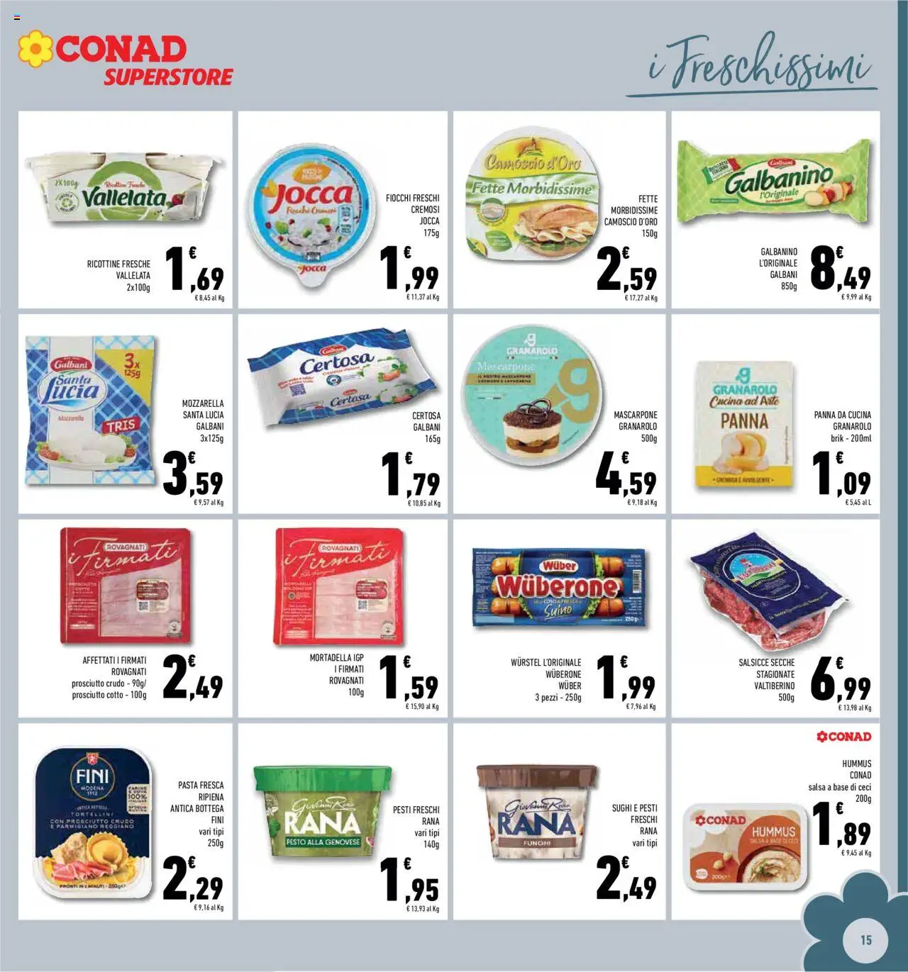 Volantino Conad del 08.10.2025 | Pagina: 15 | Prodotti: Fiocchi, Mozzarella, Wurstel, Parmigiano