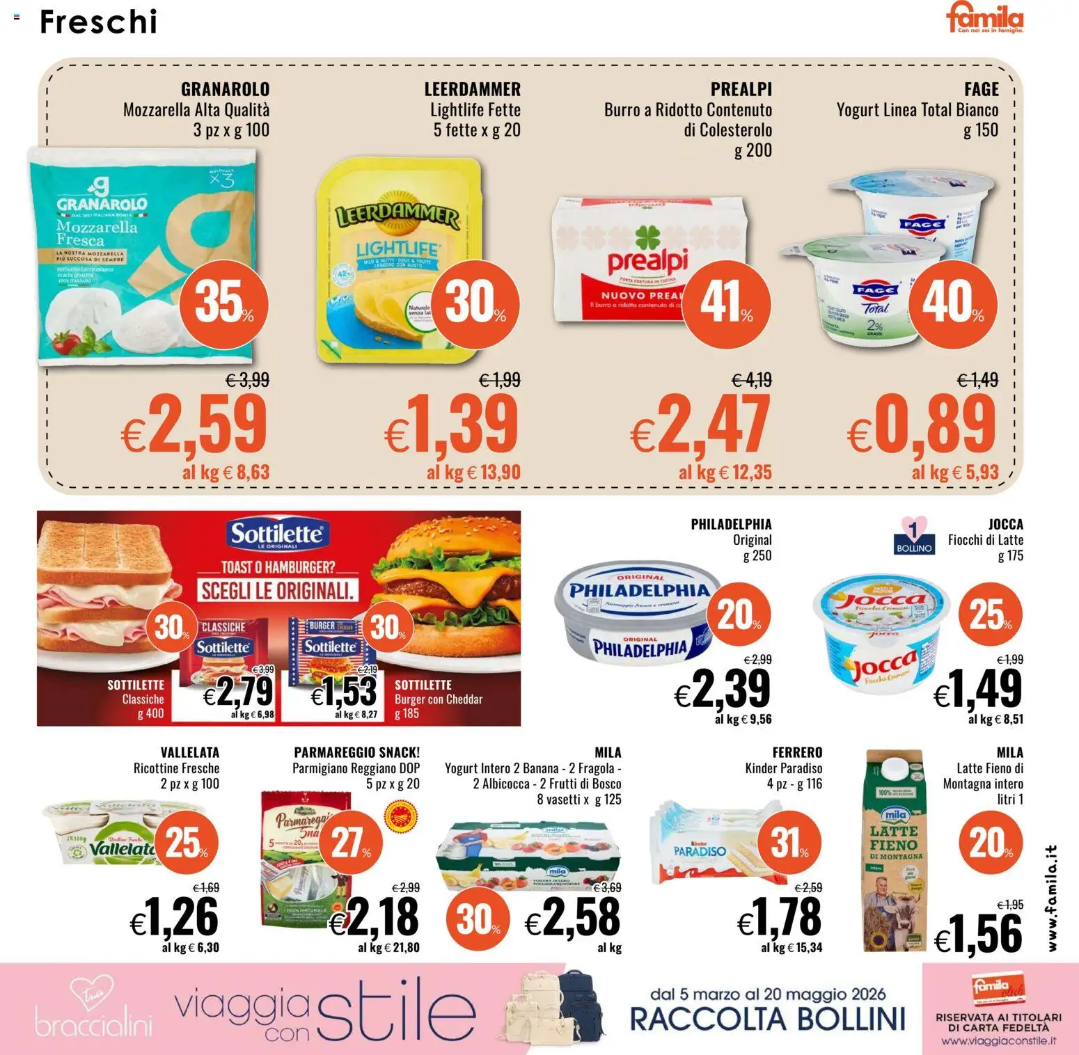 Volantino Famila del 16.03.2026 | Pagina: 9 | Prodotti: Fiocchi, Mozzarella, Latte, Burro