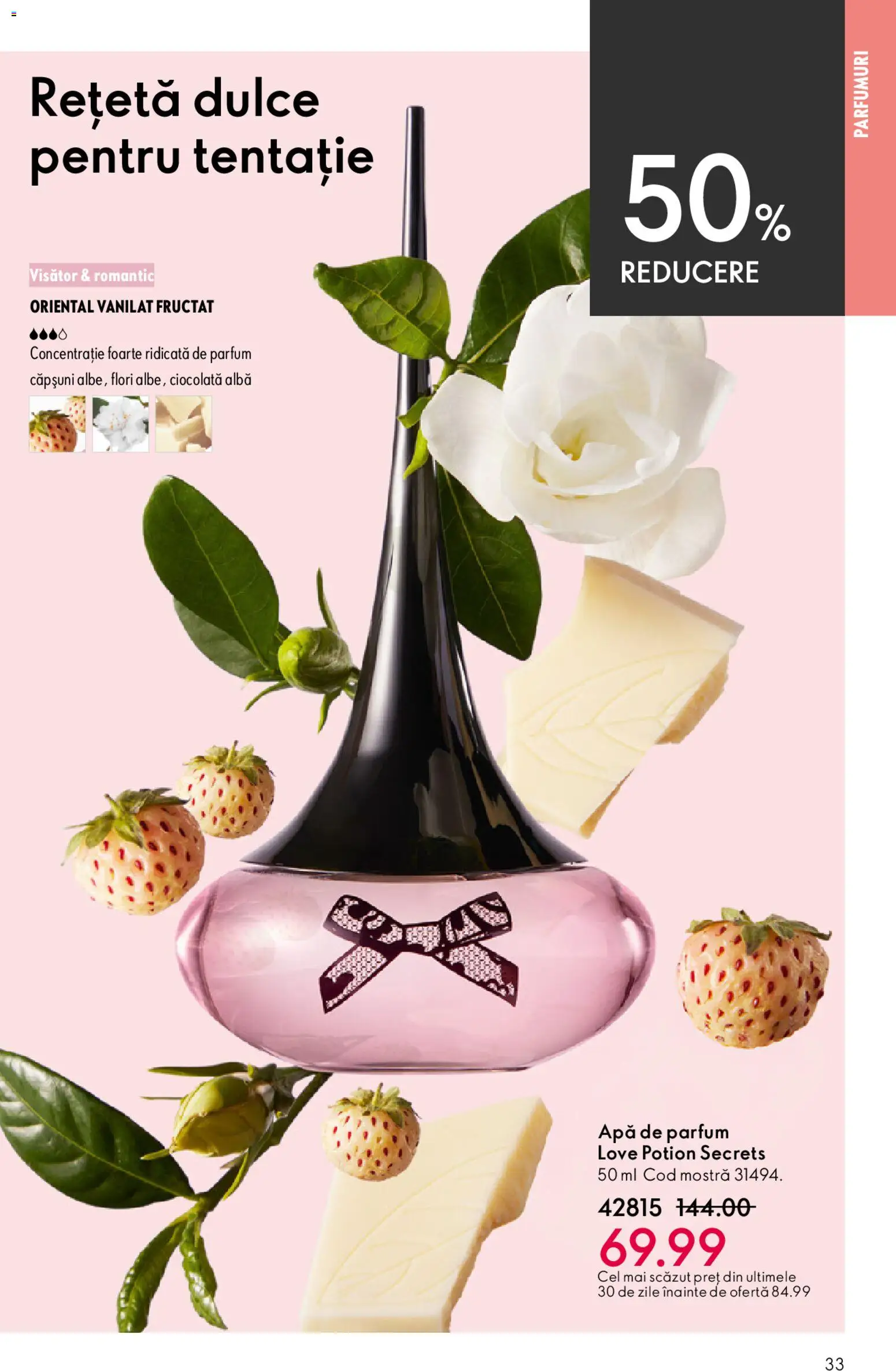 Noul catalog Oriflame – valabil de la 27.05.2026 | Pagină: 33 | Produse: Apă de parfum, Parfum, Ciocolată, Căpșuni