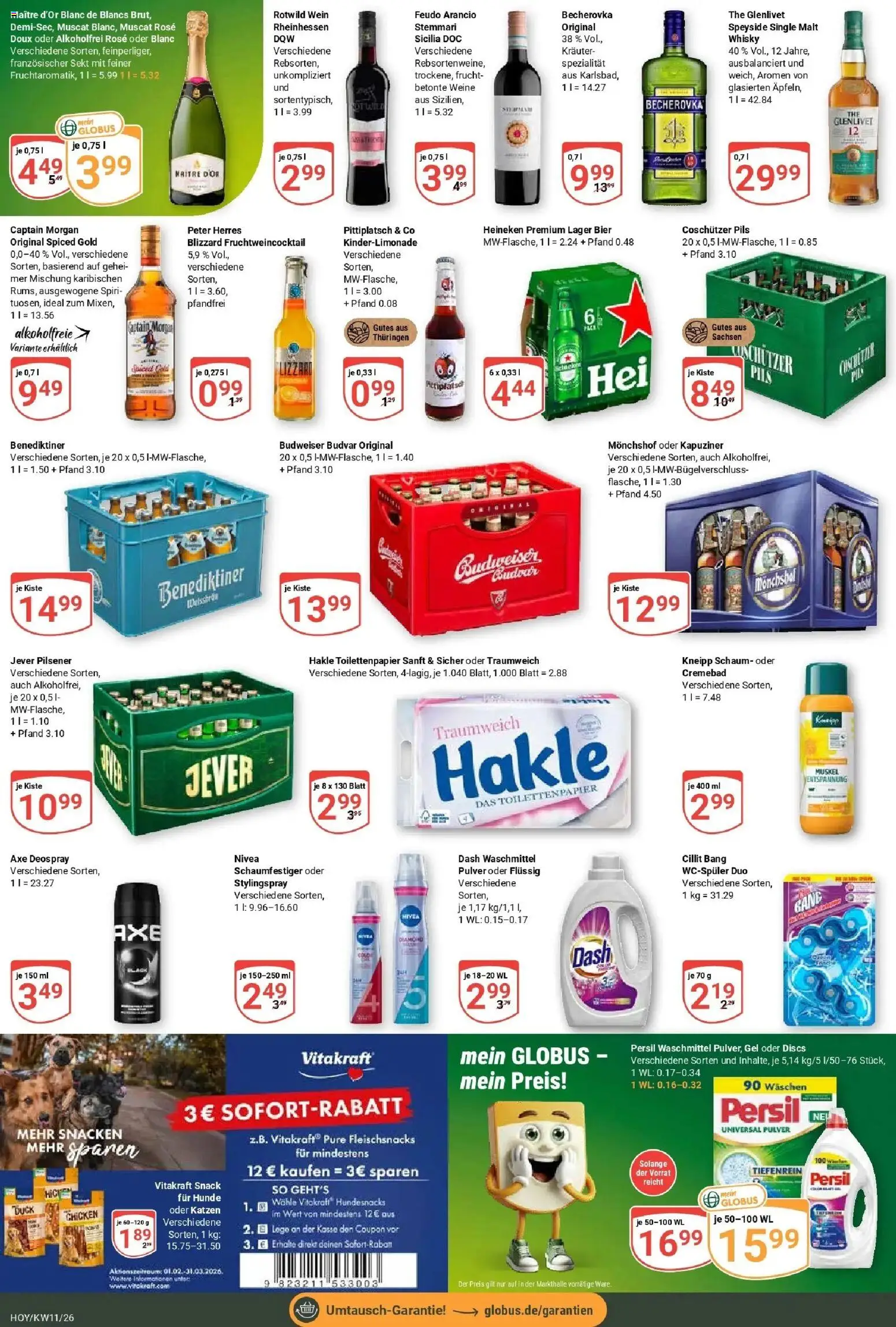 Globus prospekt Hoyerswerda	 – gültig ab 09.03.2026 | Seite: 3 | Produkte: Monchshof, Waschmittel, Captain morgan, Budweiser