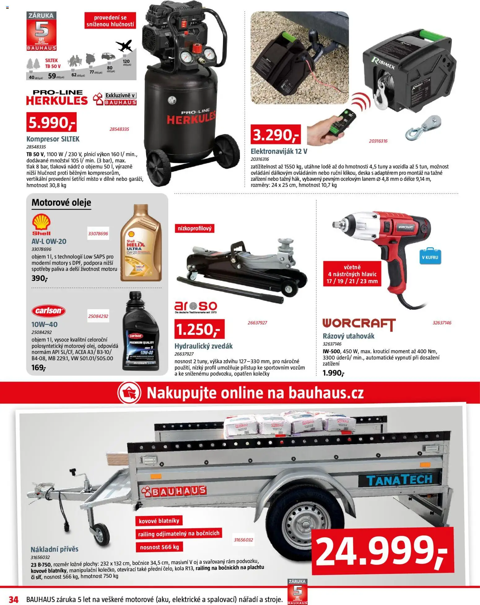 Bauhaus leták od 02.04.2026 | Strana: 34 | Produkty: Oleje, Rázový utahovák, Hydraulický zvedák, Kola