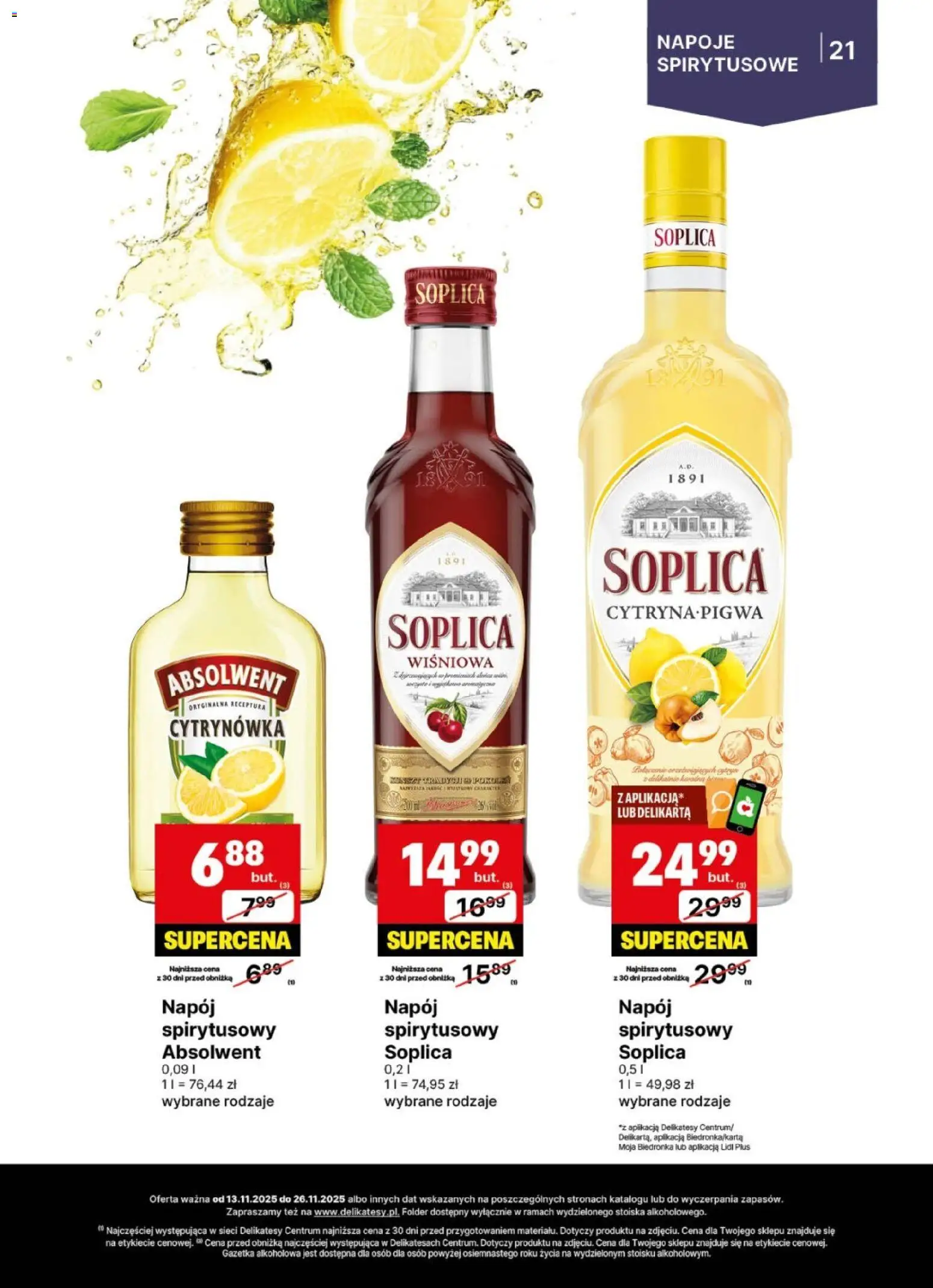 Delikatesy Centrum Gazetka - DeliBarek od 13.11.2025 | Strona: 21 | Produkty: Napoje, Delikatesy