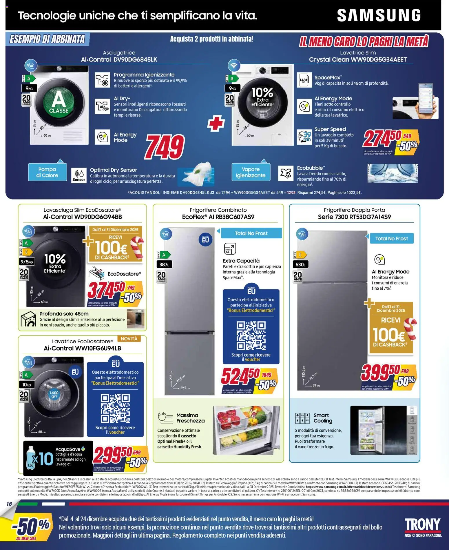 Volantino Trony del 04.12.2025 | Pagina: 16 | Prodotti: Lavatrice, Asciugatrice, Data, Frigorifero