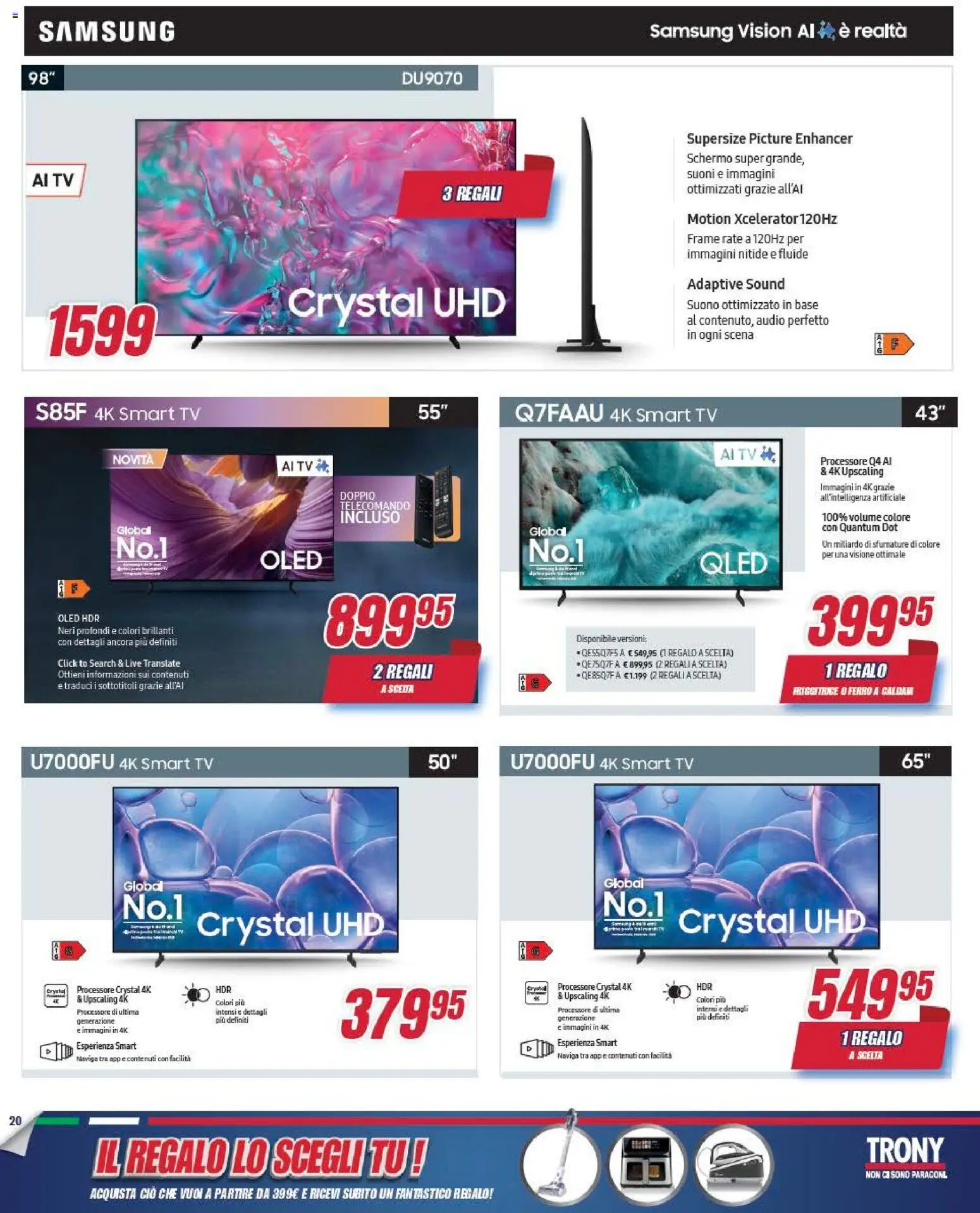 Volantino Trony del 09.04.2026 | Pagina: 20 | Prodotti: Schermo, smart TV, Caldaia, Friggitrice