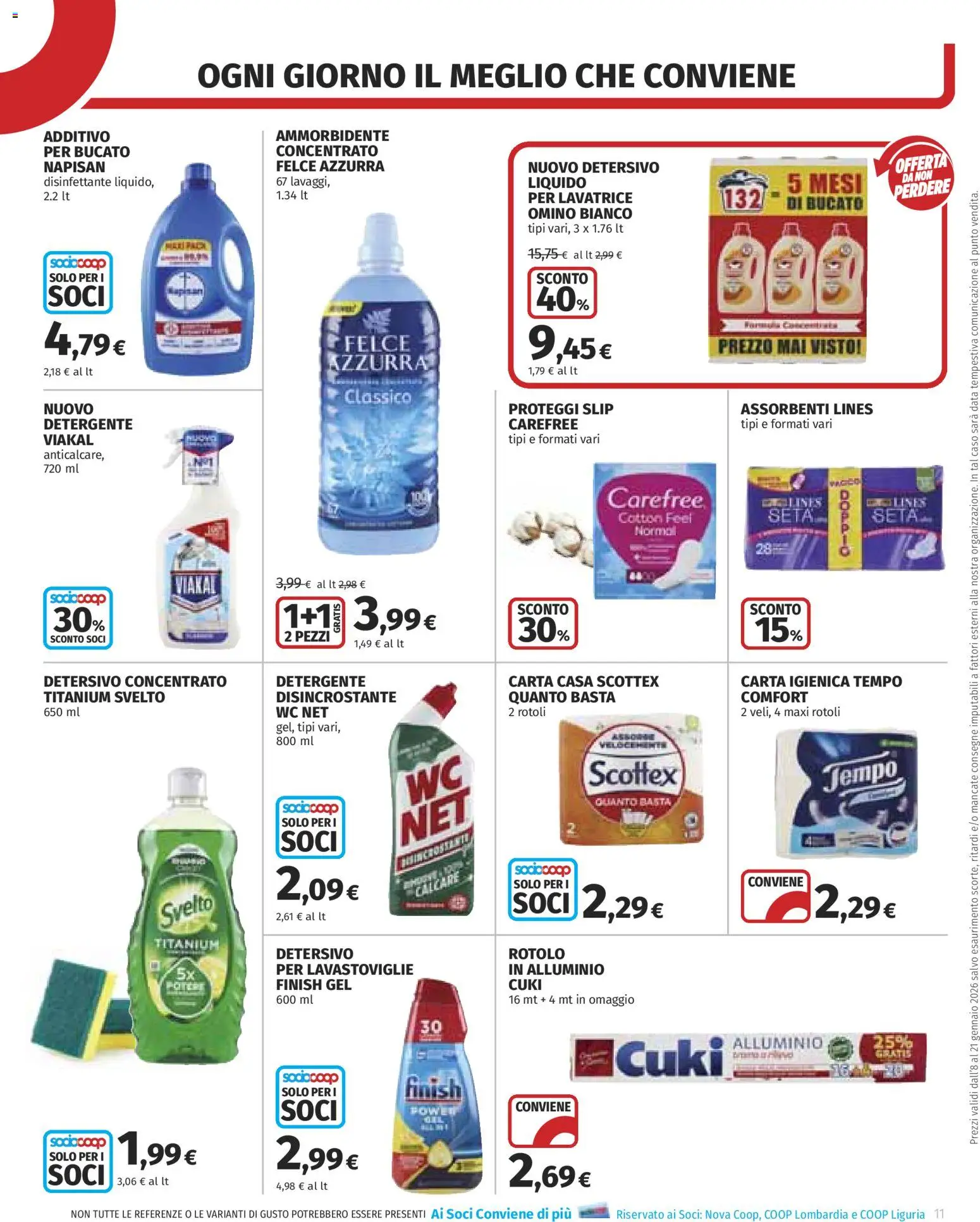 Volantino COOP del 08.01.2026 | Pagina: 11 | Prodotti: Carta igienica, Ammorbidente, Lavatrice, Lavastoviglie