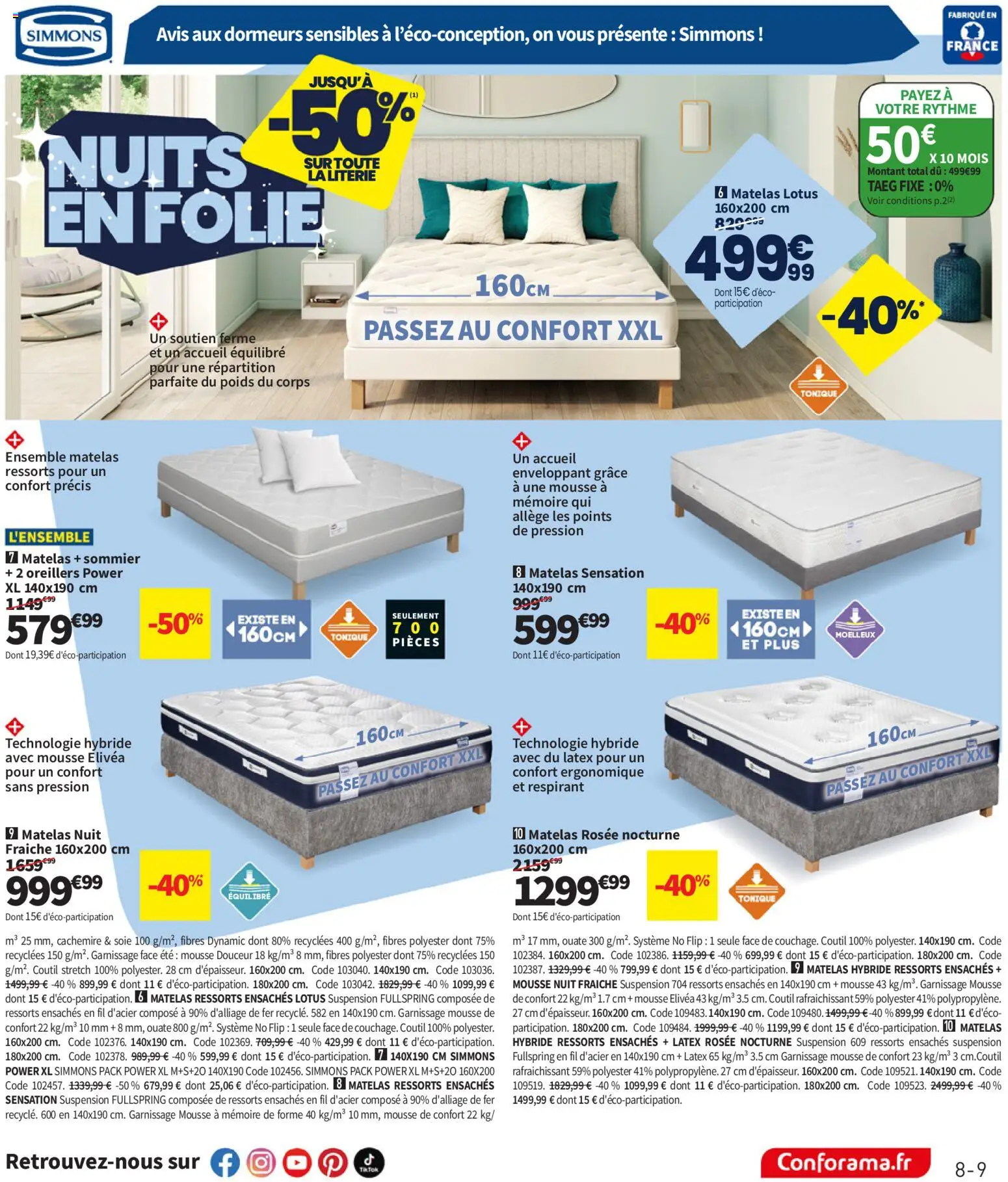 {H1} | Page: 9 | Produits: Poids, Suspension, Sommier, Literie