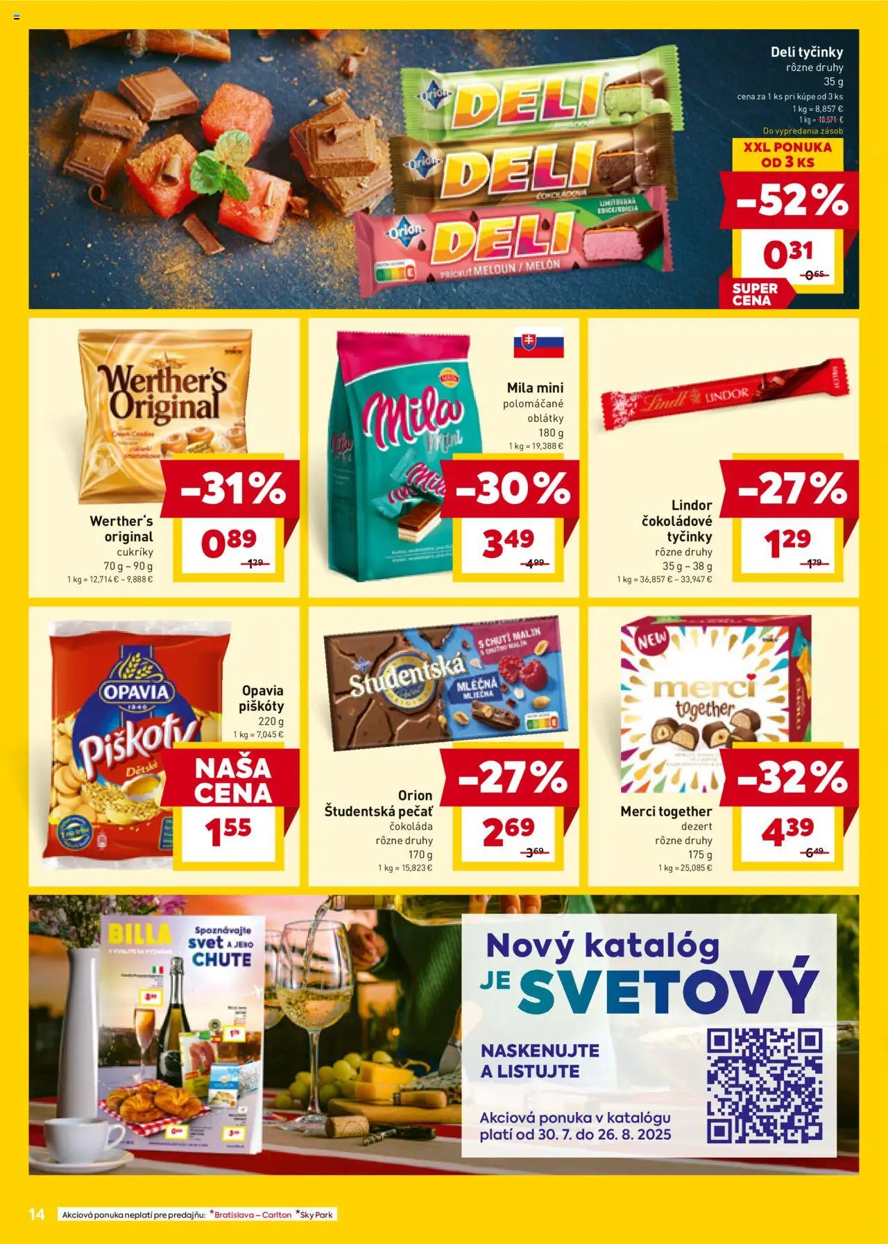 Billa leták │ platný od 30.07.2025 | Strana: 14 | Produkty: Lindor, Merci, Čokoláda, Mila