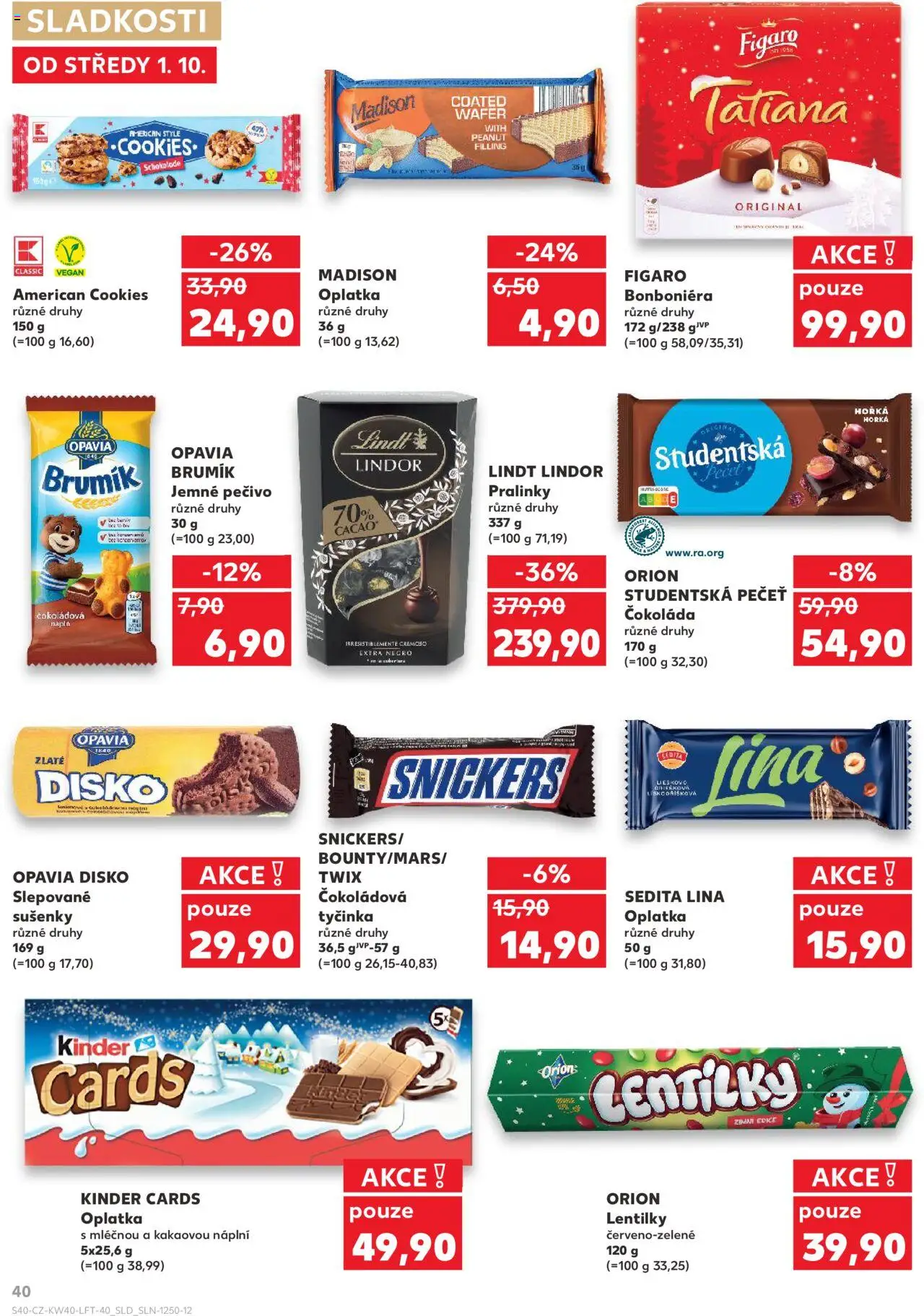 Kaufland leták od 01.10.2025 | Strana: 40 | Produkty: Vegan, Bonboniéra, Sladkosti, Orion Studentská pečeť