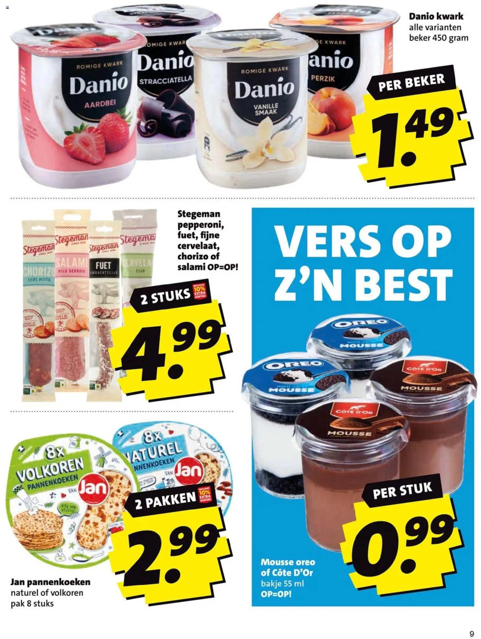 {H1} | Pagina: 9 | Producten: Kwark, Pannenkoeken, Chorizo, Pavilon