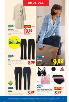 Lidl Prospekt ab 23.03.2026 gültig | Seite: 19 | Produkte: Trenchcoat, Cardigan, Hose, Leggings