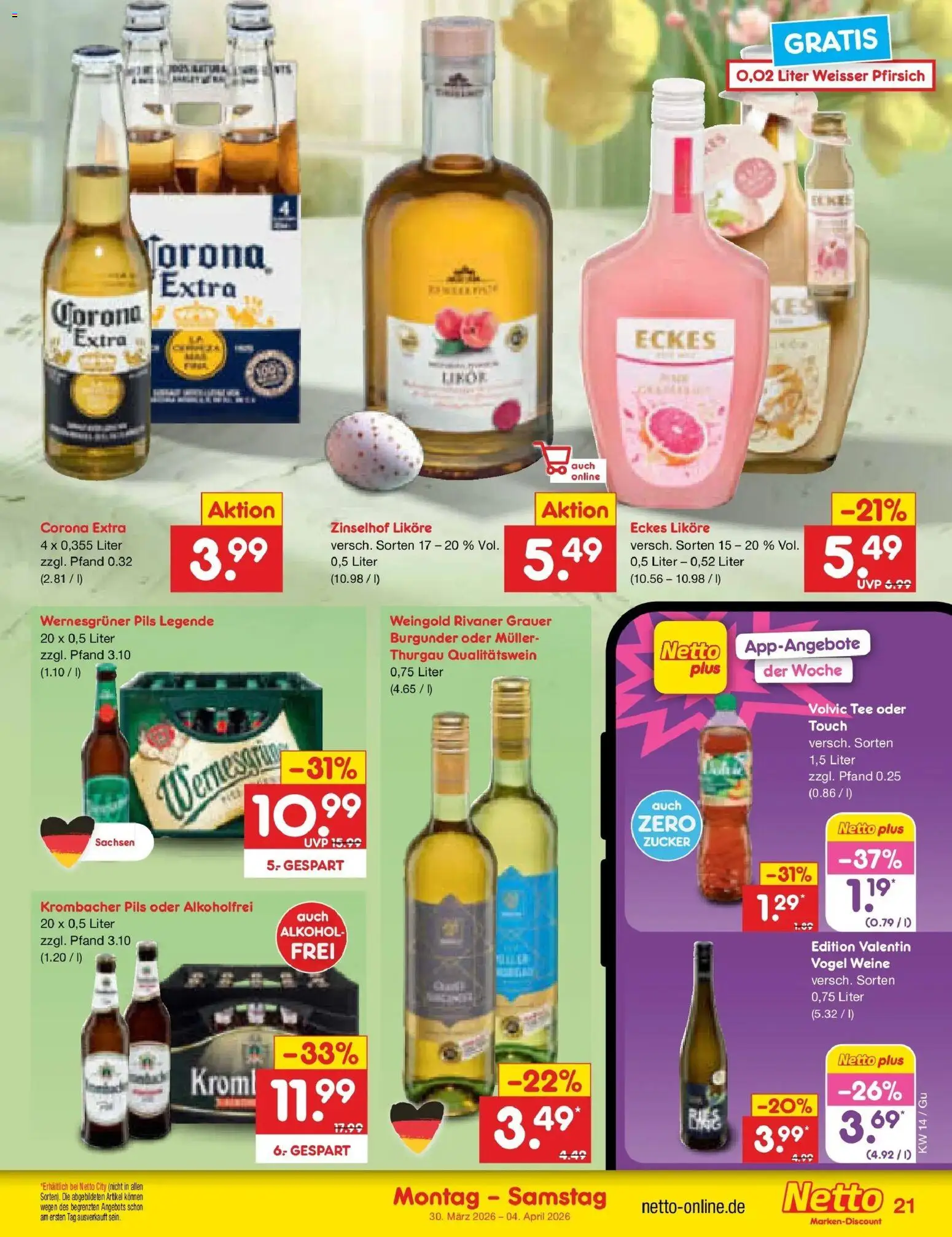 Netto Marken-Discount Prospekt Machern	 – gültig ab 30.03.2026 | Seite: 25 | Produkte: Wernesgruner, Zucker, Tee, Volvic
