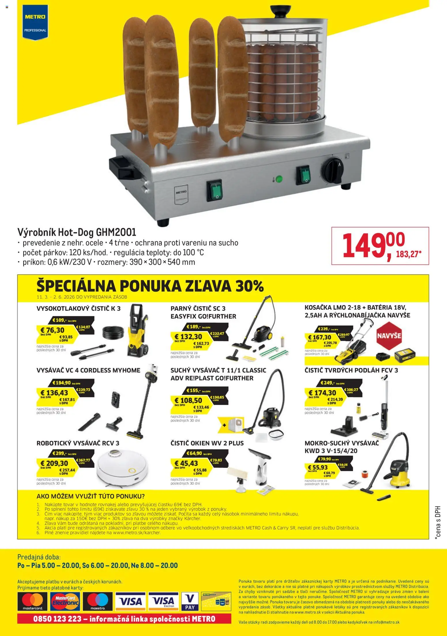 Nové Metro akcie – leták je platný od 11.03.2026 | Strana: 6 | Produkty: Kosačka, Robotický vysávač, Čistič okien, Parný čistič
