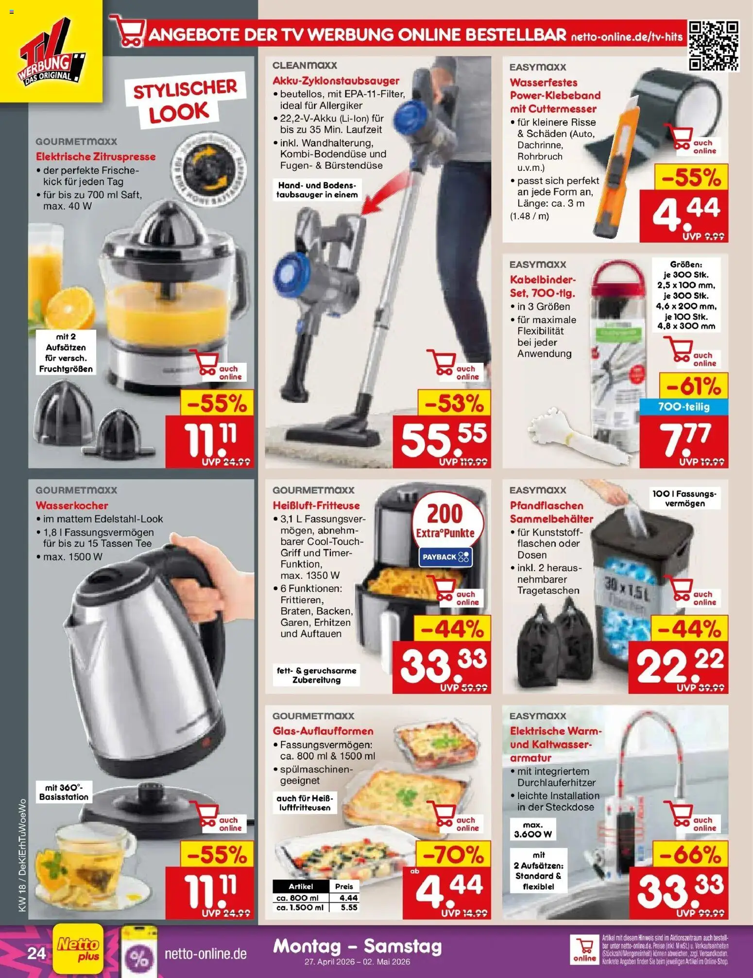 Netto Marken-Discount Prospekt Lahr-Langenwinkel	 – gültig ab 27.04.2026 | Seite: 32 | Produkte: Wasserkocher, Tee, Heißluftfritteuse, TV