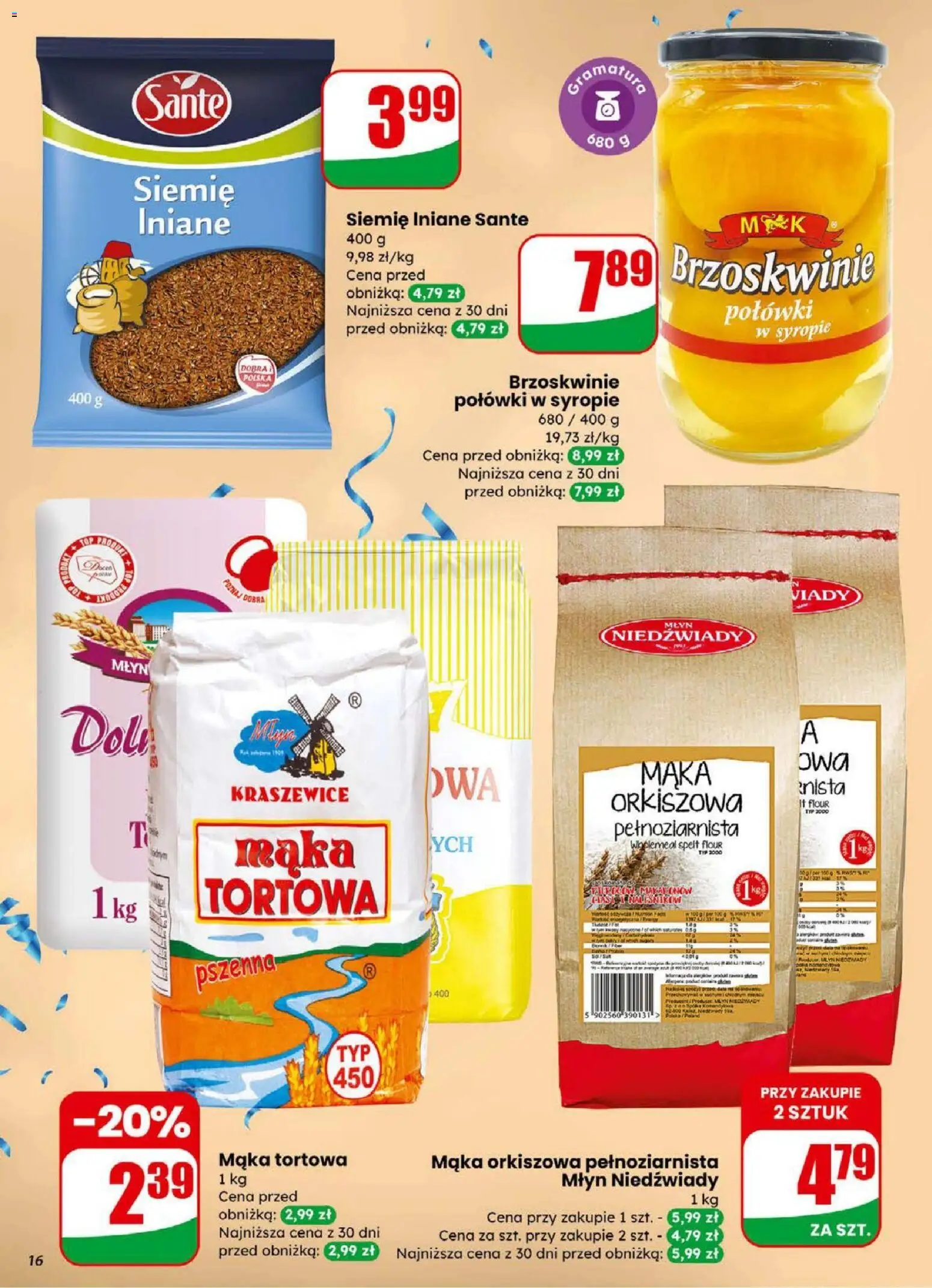 Dino Gazetka od 31.12.2025 | Strona: 16 | Produkty: Top, Brzoskwinie, Mąka pełnoziarnista, Mąka orkiszowa