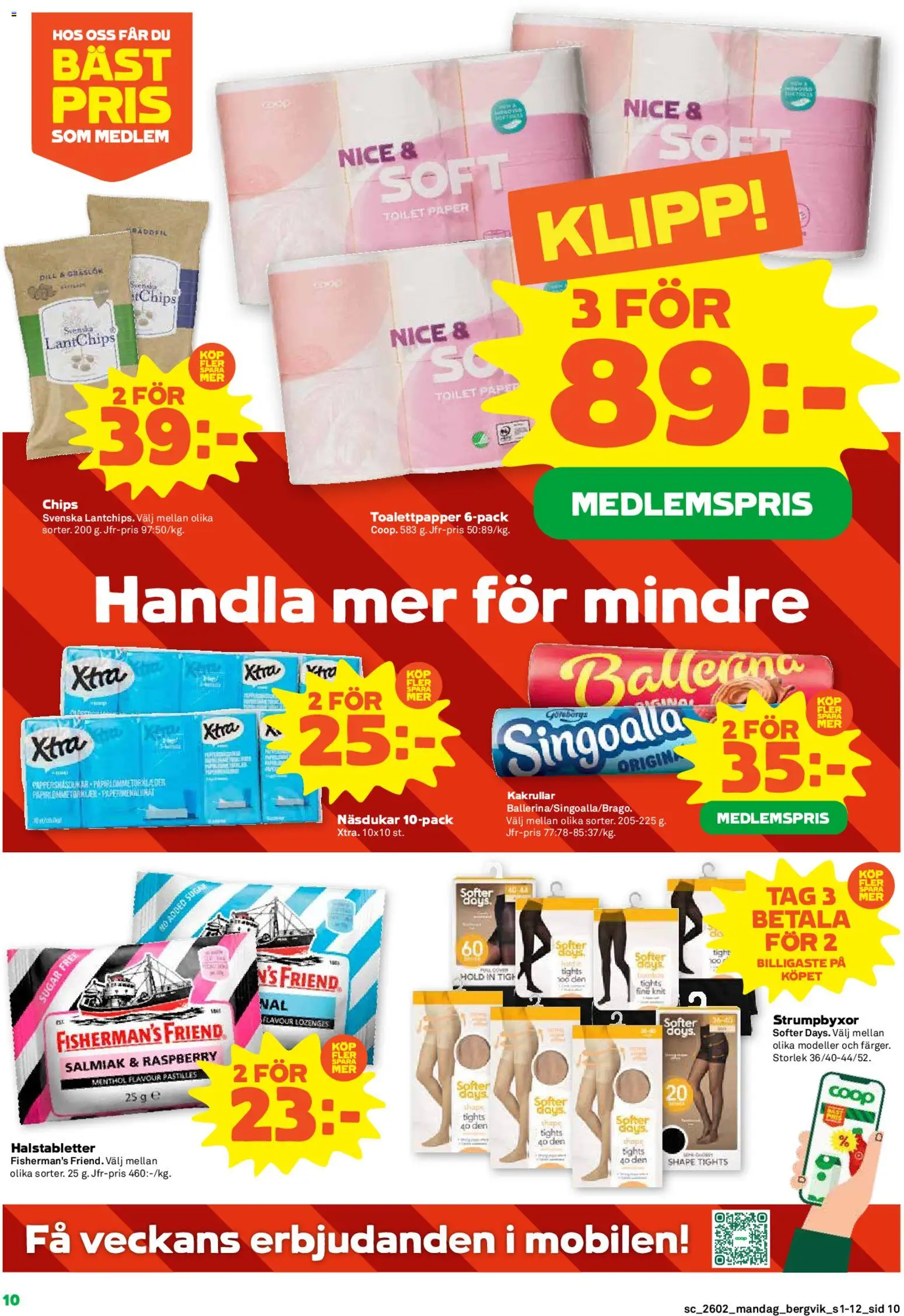 Stora Coop reklamblad aktuell från 05.01.2026 | Sida: 10 | Produkter: Halstabletter, Toalettpapper, Chips, Näsdukar