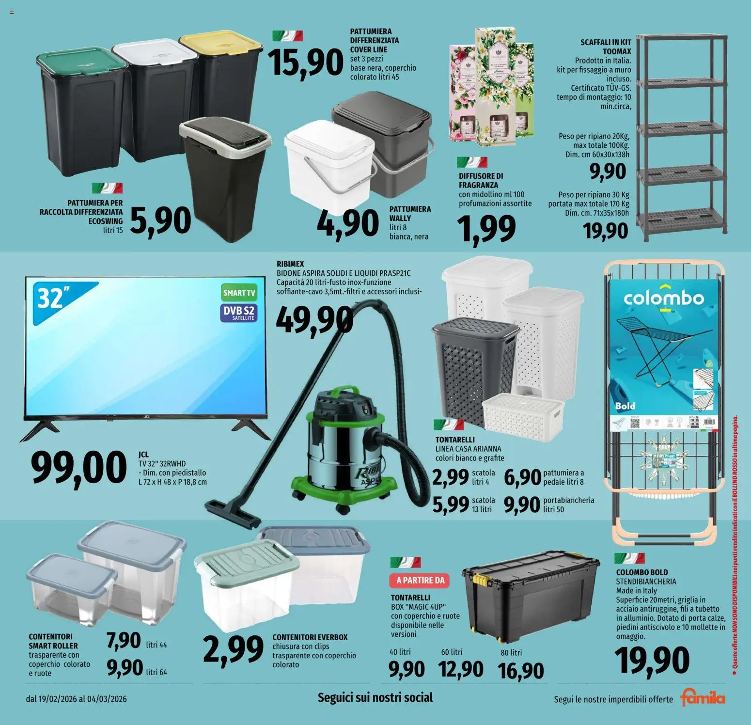 Volantino Famila del 19.02.2026 | Pagina: 25 | Prodotti: Ripiano, Stendibiancheria, Pattumiera, Fragranza