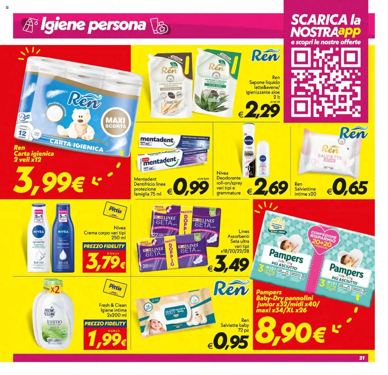 Volantino SuperConveniente del 12.08.2025 | Pagina: 21 | Prodotti: Carta igienica, Deodorante, Dentifricio, Pampers