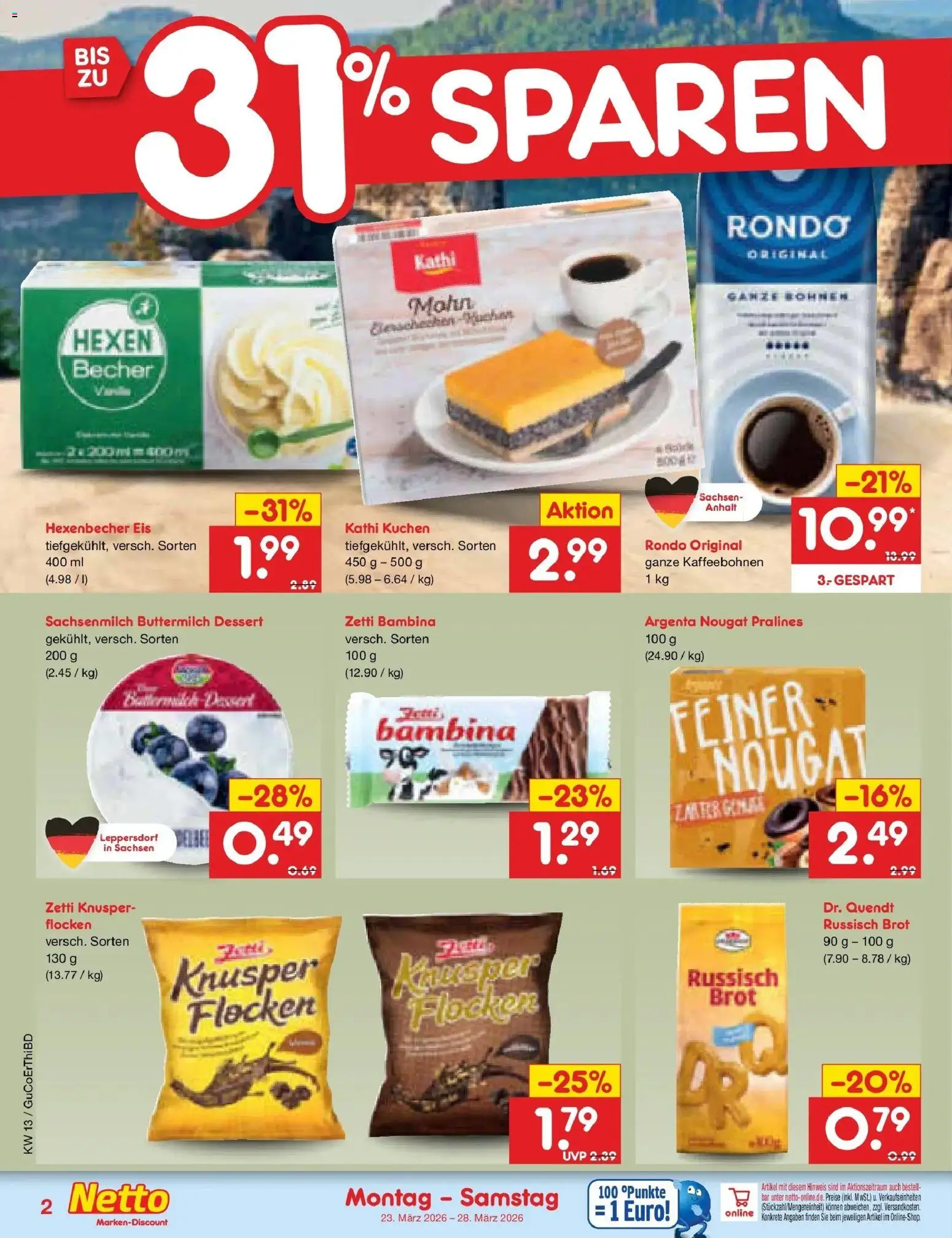 Netto Marken-Discount Prospekt Glauchau	 – gültig ab 23.03.2026 | Seite: 28 | Produkte: Buttermilch, Brot, Flocken, Eis