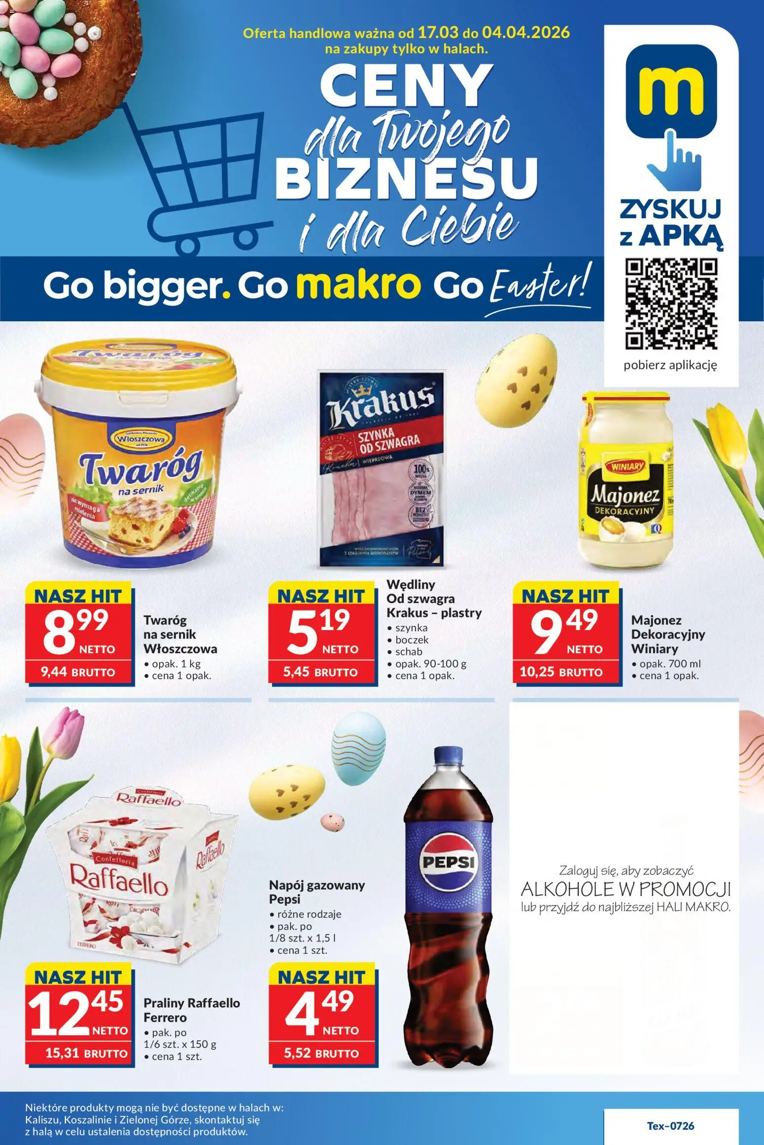 Makro gazetka od 17.03.2026 | Strona: 1 | Produkty: Praliny, Pepsi, Twaróg, Majonez