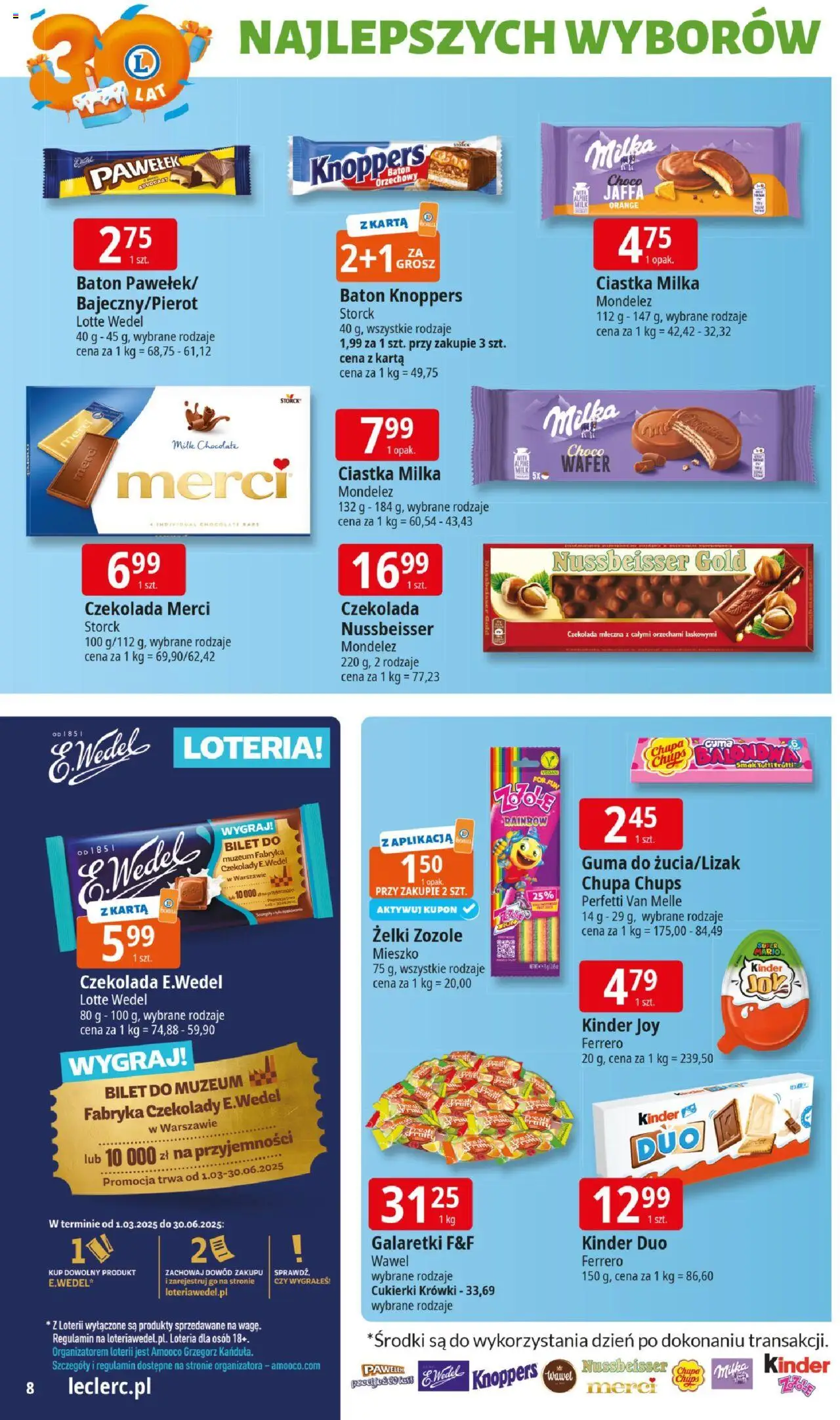 E.Leclerc Gazetka - Elbląg 30 lat od 27.05.2025 | Strona: 8 | Produkty: Knoppers, Merci, Żelki, Czekolada