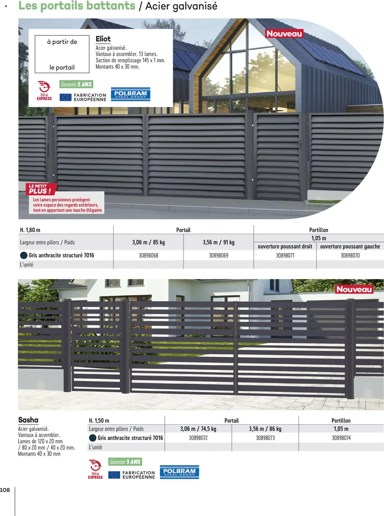 {H1} | Page: 108 | Produits: Poids, Persiennes, Portail