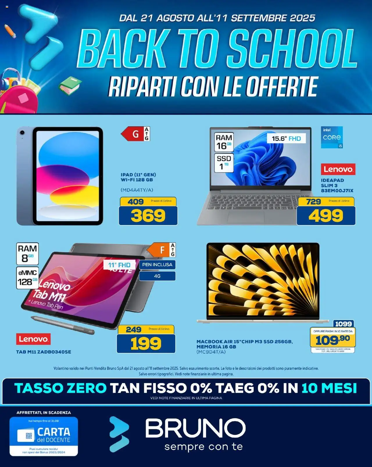Volantino BRUNO del 21.08.2025 | Pagina: 1 | Prodotti: Macbook air, Tè, Ipad, Macbook