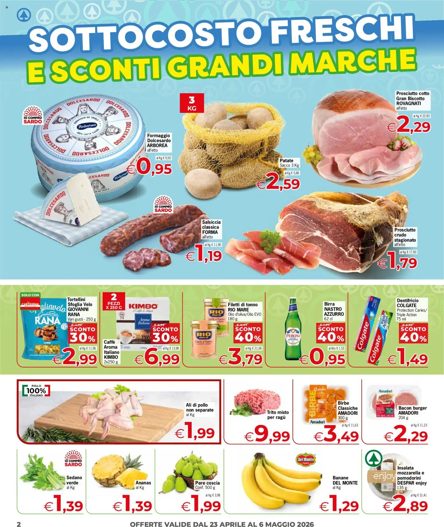 Volantino Despar del 23.04.2026 | Pagina: 2 | Prodotti: Formaggio, Olio, Prosciutto, Ragú