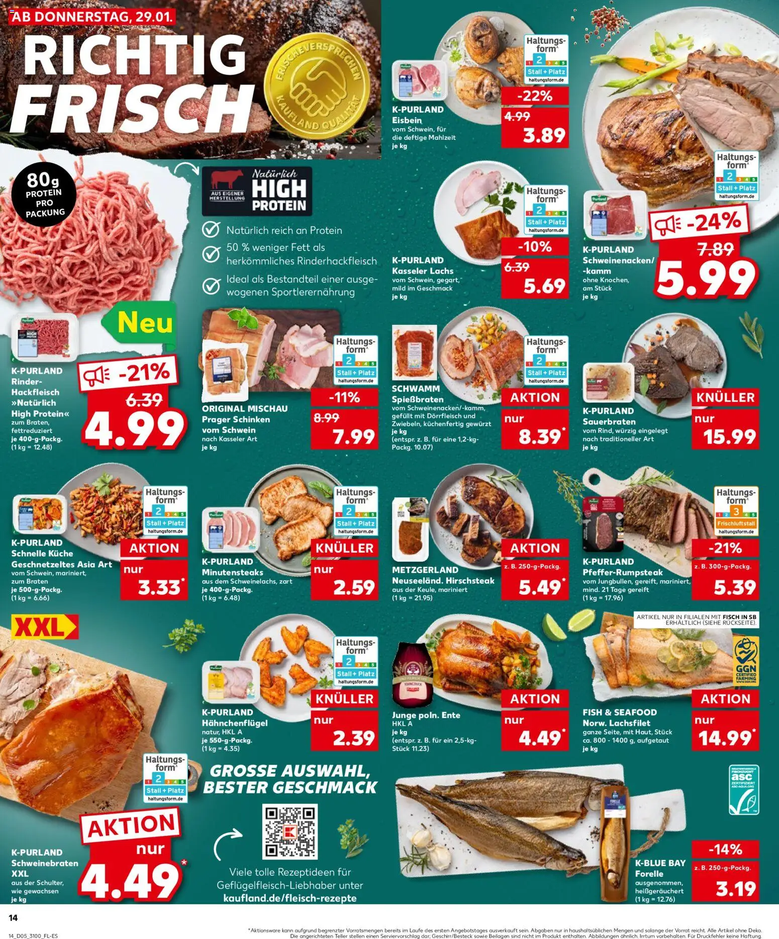 Kaufland prospekt Leipzig	 – gültig ab 29.01.2026 | Seite: 14 | Produkte: Fisch, Lachs, Ente, Hackfleisch