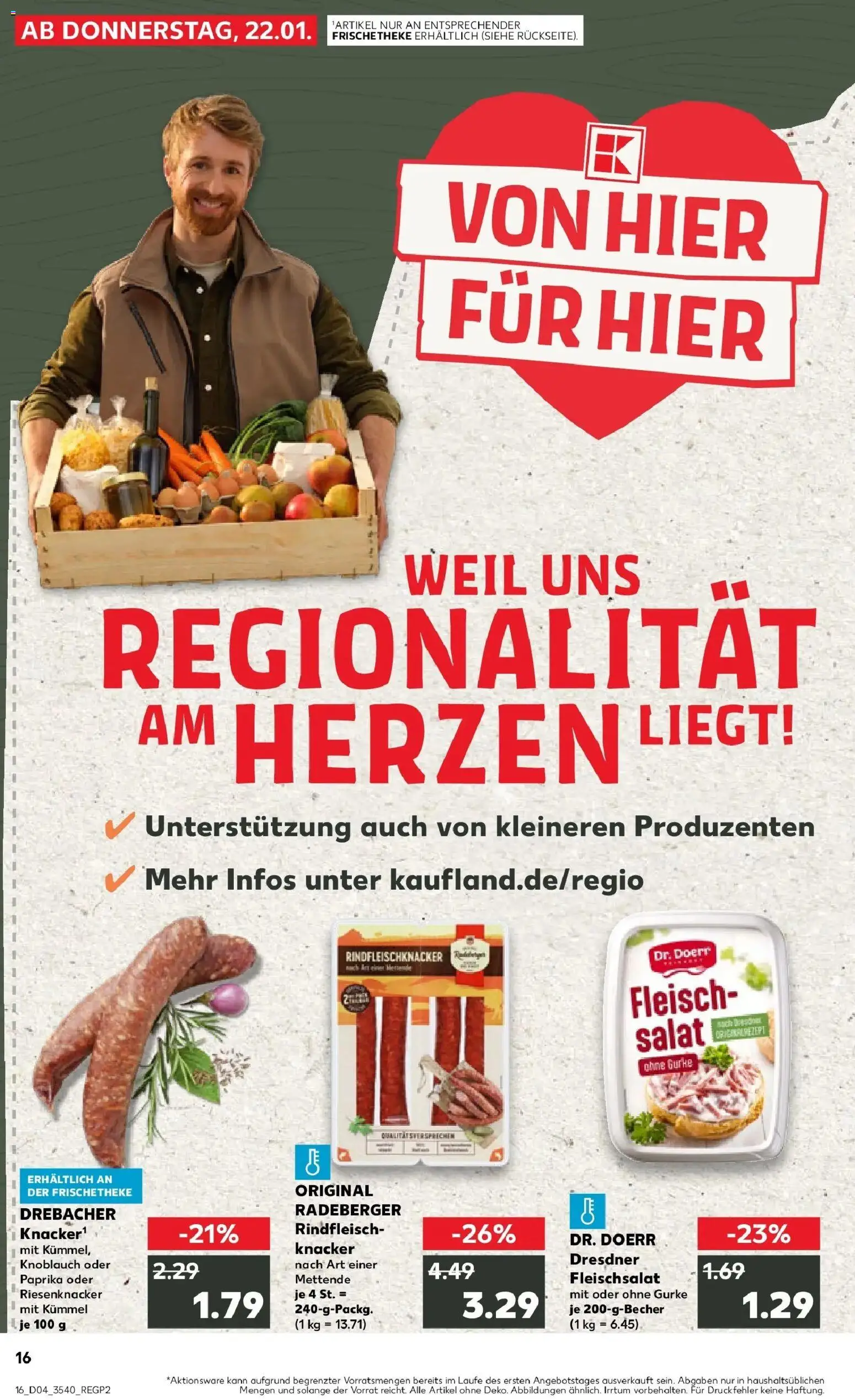 Kaufland prospekt Marienberg	 – gültig ab 22.01.2026 | Seite: 16 | Produkte: Knoblauch, Rindfleisch, Fleisch, Salat