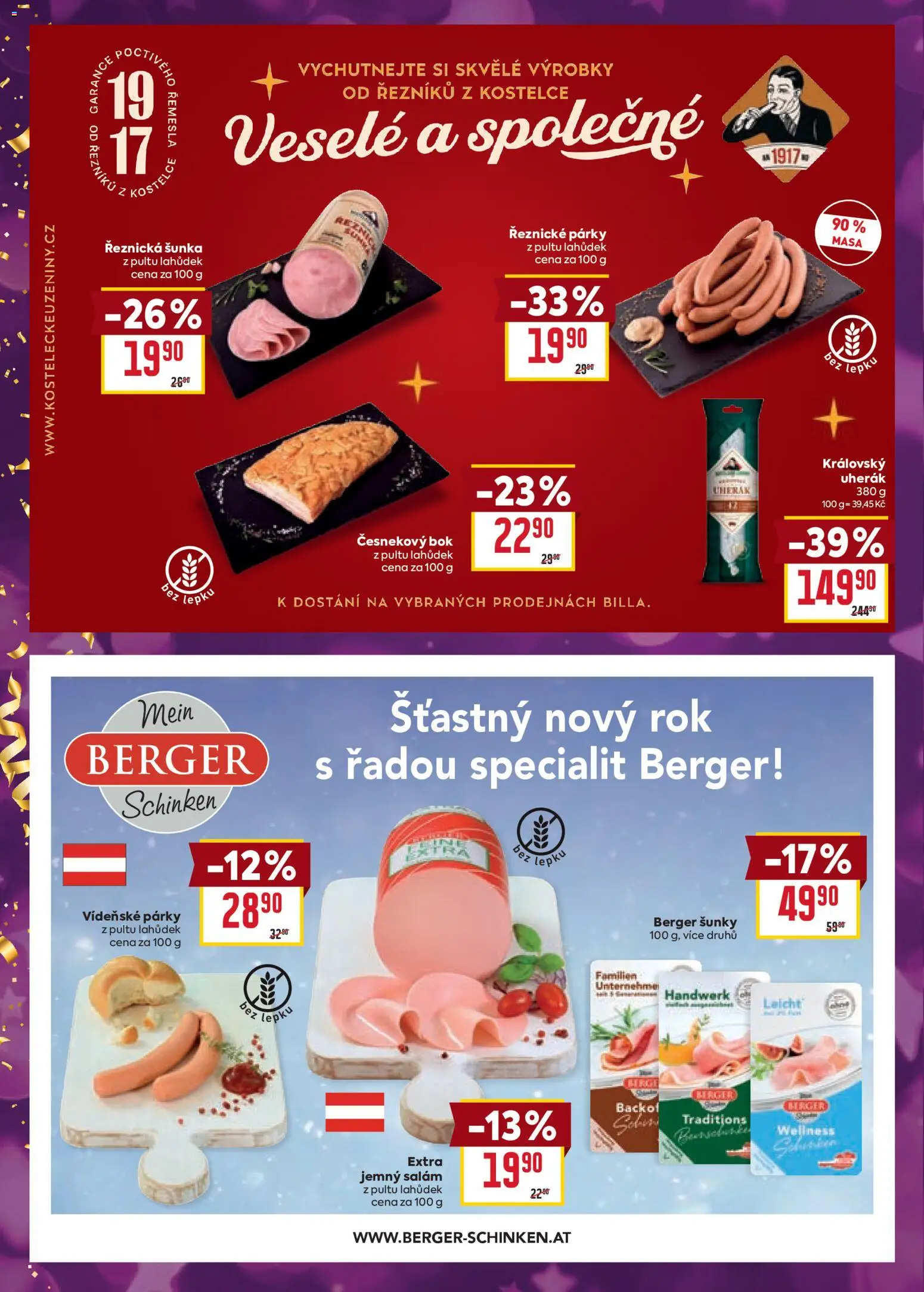 Billa Velký leták od 27.12.2025 | Strana: 10 | Produkty: Salám, Šunka, Vídeňské párky, Párky